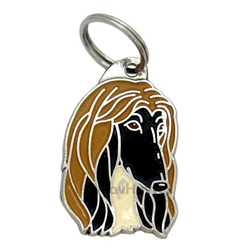 <h3>Custom personalized dog name tag Afghan hound</h3>
This unique, cute and quality dog id tag is offered with laser-engraved name and phone number or your custom text. It comes with a stainless steel split ring for easy attachment to your pet’s collar. All items are also available as keychains.
A perfect gift for dogs and dog lovers.

<strong>Color:</strong> colored/silver
<strong>Size:</strong> 24 x 38 mm (0.94 x 1.50 inch)
<strong>Engraving area:</strong> 20 x 20 mm (0.79 x 0.79 inch); recommended layout up to 4 lines, 15 characters per line.

Laser engraving on the back side is included in the price. Please enter the text you would like engraved (recommended: dog’s name and phone number). The engraving will be centered and easy to read. 
<strong>Important:</strong> If you exceed the recommended text length, the engraving will be significantly smaller and may become difficult to read. For best readability, we strongly recommend keeping the text short and clear.

Metal, chrome plated dog tag or key ring. 
Hand made, hand colored, made in Slovenia. 

In stock.

<h3>About the breed – Afghan hound</h3>
<section>
<h2>Afghan Hound Breed Profile: Characteristics & Care</h2>
<p>The <strong>Afghan Hound</strong> (also known as Afghan Hound dog) is an elegant, impressive, and ancient breed known for its aristocratic appearance and flowing coat. It belongs to the <strong>FCI Group 10 (Sighthounds)</strong>. Originally bred for hunting in harsh mountainous regions, it combines speed, agility, and remarkable endurance.</p>
<h3>Temperament and Family Life</h3>
<p>Afghan Hounds can be affectionate family dogs that bond closely with their owners and can be good with children when properly socialized. They are often <strong>independent yet sensitive</strong>, with a calm demeanor indoors and an active spirit outdoors. While not typical watchdogs, they are <strong>alert and dignified</strong>, making them quietly observant companions.</p>
<h3>Physical Requirements & Exercise</h3>
<p>To keep an Afghan Hound healthy and happy, owners must meet specific needs:</p>
<ul>
    <li><strong>Daily Exercise:</strong> Regular running and opportunities to stretch their natural speed.</li>
    <li><strong>Space:</strong> Secure areas where they can move freely and safely.</li>
    <li><strong>Grooming:</strong> Intensive care of their long, silky <strong>coat</strong> to maintain its beauty and health.</li>
</ul>
<p><strong>Pro Tip:</strong> A <strong>personalized engraved dog tag</strong> is a stylish way to complement the Afghan Hound’s elegant look while also ensuring safety and individuality.</p>
</section>
