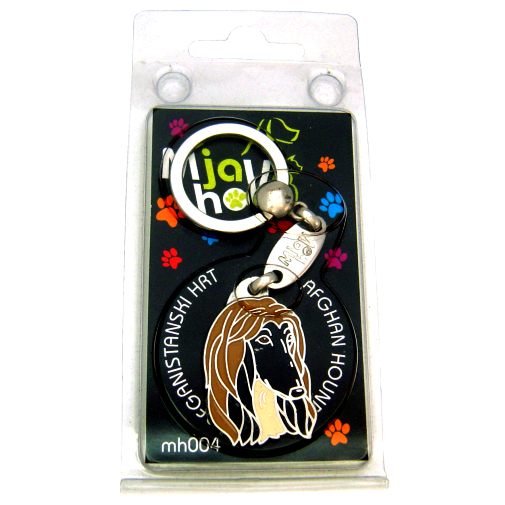 <h3>Custom personalized dog name tag Afghan hound</h3>
This unique, cute and quality dog id tag is offered with laser-engraved name and phone number or your custom text. It comes with a stainless steel split ring for easy attachment to your pet’s collar. All items are also available as keychains.
A perfect gift for dogs and dog lovers.

<strong>Color:</strong> colored/silver
<strong>Size:</strong> 24 x 38 mm (0.94 x 1.50 inch)
<strong>Engraving area:</strong> 20 x 20 mm (0.79 x 0.79 inch); recommended layout up to 4 lines, 15 characters per line.

Laser engraving on the back side is included in the price. Please enter the text you would like engraved (recommended: dog’s name and phone number). The engraving will be centered and easy to read. 
<strong>Important:</strong> If you exceed the recommended text length, the engraving will be significantly smaller and may become difficult to read. For best readability, we strongly recommend keeping the text short and clear.

Metal, chrome plated dog tag or key ring. 
Hand made, hand colored, made in Slovenia. 

In stock.

<h3>About the breed – Afghan hound</h3>
<section>
<h2>Afghan Hound Breed Profile: Characteristics & Care</h2>
<p>The <strong>Afghan Hound</strong> (also known as Afghan Hound dog) is an elegant, impressive, and ancient breed known for its aristocratic appearance and flowing coat. It belongs to the <strong>FCI Group 10 (Sighthounds)</strong>. Originally bred for hunting in harsh mountainous regions, it combines speed, agility, and remarkable endurance.</p>
<h3>Temperament and Family Life</h3>
<p>Afghan Hounds can be affectionate family dogs that bond closely with their owners and can be good with children when properly socialized. They are often <strong>independent yet sensitive</strong>, with a calm demeanor indoors and an active spirit outdoors. While not typical watchdogs, they are <strong>alert and dignified</strong>, making them quietly observant companions.</p>
<h3>Physical Requirements & Exercise</h3>
<p>To keep an Afghan Hound healthy and happy, owners must meet specific needs:</p>
<ul>
    <li><strong>Daily Exercise:</strong> Regular running and opportunities to stretch their natural speed.</li>
    <li><strong>Space:</strong> Secure areas where they can move freely and safely.</li>
    <li><strong>Grooming:</strong> Intensive care of their long, silky <strong>coat</strong> to maintain its beauty and health.</li>
</ul>
<p><strong>Pro Tip:</strong> A <strong>personalized engraved dog tag</strong> is a stylish way to complement the Afghan Hound’s elegant look while also ensuring safety and individuality.</p>
</section>
