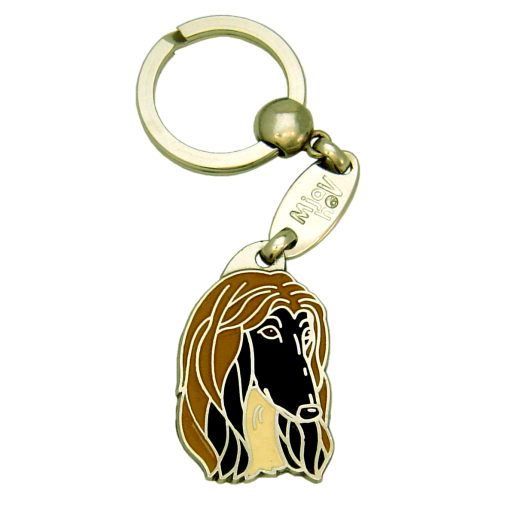 <h3>Custom personalized dog name tag Afghan hound</h3>
This unique, cute and quality dog id tag is offered with laser-engraved name and phone number or your custom text. It comes with a stainless steel split ring for easy attachment to your pet’s collar. All items are also available as keychains.
A perfect gift for dogs and dog lovers.

<strong>Color:</strong> colored/silver
<strong>Size:</strong> 24 x 38 mm (0.94 x 1.50 inch)
<strong>Engraving area:</strong> 20 x 20 mm (0.79 x 0.79 inch); recommended layout up to 4 lines, 15 characters per line.

Laser engraving on the back side is included in the price. Please enter the text you would like engraved (recommended: dog’s name and phone number). The engraving will be centered and easy to read. 
<strong>Important:</strong> If you exceed the recommended text length, the engraving will be significantly smaller and may become difficult to read. For best readability, we strongly recommend keeping the text short and clear.

Metal, chrome plated dog tag or key ring. 
Hand made, hand colored, made in Slovenia. 

In stock.

<h3>About the breed – Afghan hound</h3>
<section>
<h2>Afghan Hound Breed Profile: Characteristics & Care</h2>
<p>The <strong>Afghan Hound</strong> (also known as Afghan Hound dog) is an elegant, impressive, and ancient breed known for its aristocratic appearance and flowing coat. It belongs to the <strong>FCI Group 10 (Sighthounds)</strong>. Originally bred for hunting in harsh mountainous regions, it combines speed, agility, and remarkable endurance.</p>
<h3>Temperament and Family Life</h3>
<p>Afghan Hounds can be affectionate family dogs that bond closely with their owners and can be good with children when properly socialized. They are often <strong>independent yet sensitive</strong>, with a calm demeanor indoors and an active spirit outdoors. While not typical watchdogs, they are <strong>alert and dignified</strong>, making them quietly observant companions.</p>
<h3>Physical Requirements & Exercise</h3>
<p>To keep an Afghan Hound healthy and happy, owners must meet specific needs:</p>
<ul>
    <li><strong>Daily Exercise:</strong> Regular running and opportunities to stretch their natural speed.</li>
    <li><strong>Space:</strong> Secure areas where they can move freely and safely.</li>
    <li><strong>Grooming:</strong> Intensive care of their long, silky <strong>coat</strong> to maintain its beauty and health.</li>
</ul>
<p><strong>Pro Tip:</strong> A <strong>personalized engraved dog tag</strong> is a stylish way to complement the Afghan Hound’s elegant look while also ensuring safety and individuality.</p>
</section>
