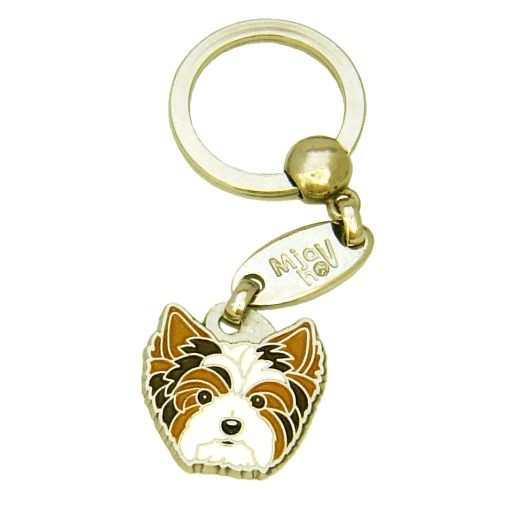 <h3>Custom personalized dog name tag Biro yorkshire terrier</h3>
This unique, cute and quality dog id tag is offered with laser-engraved name and phone number or your custom text. It comes with a stainless steel split ring for easy attachment to your pet’s collar. All items are also available as keychains.
A perfect gift for dogs and dog lovers.

<strong>Color:</strong> colored/silver
<strong>Size:</strong> 24 x 24 mm (0.94 x 0.94 inch)
<strong>Engraving area:</strong> 19 x 12 mm (0.75 x 0.47 inch); recommended layout up to 4 lines, 15 characters per line.

Laser engraving on the back side is included in the price. Please enter the text you would like engraved (recommended: dog’s name and phone number). The engraving will be centered and easy to read. 
<strong>Important:</strong> If you exceed the recommended text length, the engraving will be significantly smaller and may become difficult to read. For best readability, we strongly recommend keeping the text short and clear.

Metal, chrome plated dog tag or key ring. 
Hand made, hand colored, made in Slovenia. 

In stock.

<h3>About the breed – Biro yorkshire terrier</h3>
<section>
<h2>Biro Yorkshire Terrier: Characteristics & Care</h2>
<p>The <strong>Biro Yorkshire Terrier</strong> is a small, elegant, and very affectionate dog breed originating from Germany as a unique color variation of the Yorkshire Terrier. It belongs to the <strong>FCI Group 3 (Terriers)</strong>. Bred as a <strong>family companion</strong>, it is known for its long, silky coat in a distinctive combination of white, chocolate, and gold colors, along with a lively and confident personality.</p>
<h3>Temperament and Family Life</h3>
<p>Biro Yorkshire Terriers are extremely attached to their owners, excellent with children, and very suitable for apartment living. They are <strong>alert, intelligent, and playful</strong>, which also makes them effective little watchdogs as they quickly react to their surroundings. Their social and adaptable nature makes them perfect companions for both individuals and families.</p>
<h3>Physical Requirements & Exercise</h3>
<p>To live a healthy and happy life, a Biro Yorkshire Terrier needs:</p>
<ul>
    <li><strong>Daily Exercise:</strong> Short walks, playtime, and mental stimulation.</li>
    <li><strong>Environment:</strong> A warm home and close contact with its owner.</li>
    <li><strong>Grooming:</strong> Regular brushing of the long, fine <strong>silky coat</strong> without undercoat.</li>
</ul>
<p><strong>Pro Tip:</strong> A <strong>personalized engraved dog tag</strong> beautifully highlights the unique appearance of your Biro Yorkshire Terrier while serving as a stylish and practical accessory.</p>
</section>
