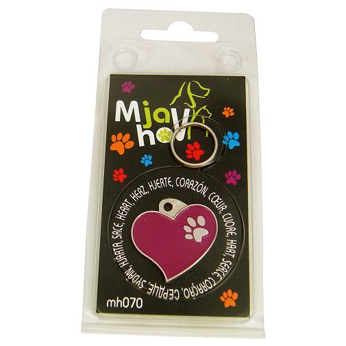 Custom personalized dog name tag Heart purple

This unique, cute and quality dog id tag is offered with laser engraved name and phone no. or your custom text. Stainless steel split ring for easy attachment to your pets collar. All items are also available as keychains.
Gift for dogs and dog lovers.

Color: colored/silver
Size: 28 x 26 mm

Engraving area: 20 x 12 mm
Laser engraving personalization on the back side is included in the price. Enter the text you wish to have engraved. Suggestion: dog's name and phone number. We engrave on the back side of the tag. Engraving will be centered and easy to read. If you go over the recommended count then the text becomes smaller, and harder to read.

Metal, chrome plated dog tag or key ring. 
Hand made, hand colored, made in Slovenia. 

In stock.
