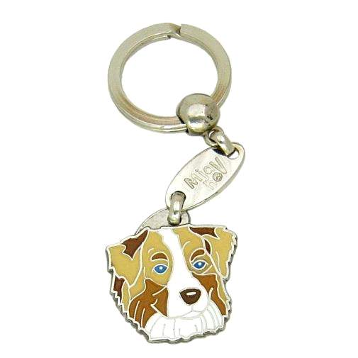 <h3>Custom personalized dog name tag Australian shepherd red merle</h3>
This unique, cute and quality dog id tag is offered with laser-engraved name and phone number or your custom text. It comes with a stainless steel split ring for easy attachment to your pet’s collar. All items are also available as keychains.
A perfect gift for dogs and dog lovers.

<strong>Color:</strong> colored/silver
<strong>Size:</strong> 29 x 30 mm (1.14 x 1.18 inch)
<strong>Engraving area:</strong> 20 x 18 mm (0.79 x 0.71 inch); recommended layout up to 4 lines, 15 characters per line.

Laser engraving on the back side is included in the price. Please enter the text you would like engraved (recommended: dog’s name and phone number). The engraving will be centered and easy to read. 
<strong>Important:</strong> If you exceed the recommended text length, the engraving will be significantly smaller and may become difficult to read. For best readability, we strongly recommend keeping the text short and clear.

Metal, chrome plated dog tag or key ring. 
Hand made, hand colored, made in Slovenia. 

In stock.

<h3>About the breed – Australian shepherd red merle</h3>
<section>
<h2>Australian Shepherd (Aussie): Characteristics & Care</h2>
<p>The <strong>Australian Shepherd</strong> (Aussie) is a medium-sized, highly intelligent and energetic dog breed that was developed in the United States despite its name. It belongs to the <strong>FCI Group 1 (Sheepdogs and Cattle Dogs)</strong>. Known for its striking coat patterns, often with merle coloring, and expressive eyes, it was bred as a <strong>working and herding dog</strong>.</p>
<h3>Temperament and Family Life</h3>
<p>Australian Shepherds are extremely loyal, affectionate with their families, and excellent with children when properly socialized. They are <strong>alert, attentive, and protective</strong>, making them reliable watchdogs, while remaining friendly and devoted. Their high intelligence and eagerness to please make them highly trainable, though they require consistent mental stimulation.</p>
<h3>Physical Requirements & Exercise</h3>
<p>To live a healthy and fulfilled life, an Australian Shepherd needs:</p>
<ul>
<li><strong>Daily Exercise:</strong> Intensive physical activity, long walks, running, and challenging tasks.</li>
<li><strong>Environment:</strong> An active home with space and opportunities for work or play.</li>
<li><strong>Grooming:</strong> Regular brushing of the medium-length <strong>double coat</strong> to maintain its condition.</li>
</ul>
<p><strong>Pro Tip:</strong> A personalized engraved dog tag enhances the Aussie’s distinctive look while providing a practical and stylish form of identification.</p>
</section>
