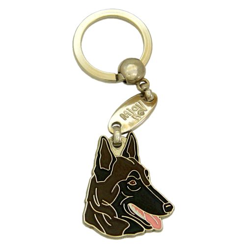 <h3>Custom personalized dog name tag Belgian shepherd, malinois dark brown</h3>
This unique, cute and quality dog id tag is offered with laser-engraved name and phone number or your custom text. It comes with a stainless steel split ring for easy attachment to your pet’s collar. All items are also available as keychains.
A perfect gift for dogs and dog lovers.

<strong>Color:</strong> colored/silver
<strong>Size:</strong> 36 x 30 mm (1.42 x 1.18 inch)
<strong>Engraving area:</strong> 18 x 16 mm (0.71 x 0.63 inch); recommended layout up to 4 lines, 15 characters per line.

Laser engraving on the back side is included in the price. Please enter the text you would like engraved (recommended: dog’s name and phone number). The engraving will be centered and easy to read. 
<strong>Important:</strong> If you exceed the recommended text length, the engraving will be significantly smaller and may become difficult to read. For best readability, we strongly recommend keeping the text short and clear.

Metal, chrome plated dog tag or key ring. 
Hand made, hand colored, made in Slovenia. 

In stock.

<h3>About the breed – Belgian shepherd, malinois dark brown</h3>
<section>
<h2>Belgian Shepherd (Malinois): Characteristics & Care</h2>
<p><strong>The Belgian Shepherd Malinois</strong> is a medium-sized, extremely hardworking and intelligent dog breed originating from Belgium. It belongs to the <strong>FCI Group 1 (Sheepdogs and Cattle Dogs)</strong>. It was bred as a <strong>working and family dog</strong>, known for its short coat, athletic build, and exceptional trainability.</p>
<h3>Temperament and Family Life</h3>
<p>The Malinois is a very loyal and protective family dog that gets along well with children with proper socialization. It is <strong>alert, confident, and highly intelligent</strong>, making it an excellent watchdog and working dog, but it requires consistent training. Its energetic and focused nature suits active owners who can provide enough mental stimulation.</p>
<h3>Physical Requirements & Exercise</h3>
<p>To live a healthy and happy life, the Belgian Shepherd Malinois needs:</p>
<ul>
    <li><strong>Daily Exercise:</strong> Intensive activities, training, and long walks.</li>
    <li><strong>Environment:</strong> An active environment with plenty of space and tasks.</li>
    <li><strong>Grooming:</strong> Occasional brushing of the short, dense <strong>double coat</strong>.</li>
</ul>
<p><strong>Pro Tip:</strong> A personalized engraved dog tag highlights the strong and elegant appearance of the Malinois while serving as a practical and modern dog accessory.</p>
</section>
