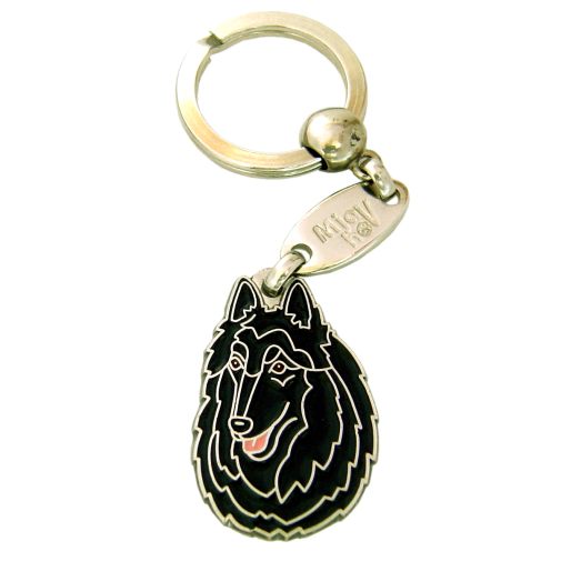 <h3>Custom personalized dog name tag Belgian shepherd, groenendael</h3>
This unique, cute and quality dog id tag is offered with laser-engraved name and phone number or your custom text. It comes with a stainless steel split ring for easy attachment to your pet’s collar. All items are also available as keychains.
A perfect gift for dogs and dog lovers.

<strong>Color:</strong> colored/silver
<strong>Size:</strong> 38 x 26 mm (1.50 x 1.02 inch)
<strong>Engraving area:</strong> 20 x 20 mm (0.79 x 0.79 inch); recommended layout up to 4 lines, 15 characters per line.

Laser engraving on the back side is included in the price. Please enter the text you would like engraved (recommended: dog’s name and phone number). The engraving will be centered and easy to read. 
<strong>Important:</strong> If you exceed the recommended text length, the engraving will be significantly smaller and may become difficult to read. For best readability, we strongly recommend keeping the text short and clear.

Metal, chrome plated dog tag or key ring. 
Hand made, hand colored, made in Slovenia. 

In stock.

<h3>About the breed – Belgian shepherd, groenendael</h3>
<section>
<h2>Belgian Shepherd (Groenendael): Characteristics & Care</h2>
<p>The <strong>Belgian Shepherd Groenendael</strong> is an elegant, intelligent, and highly versatile dog breed originating from Belgium. It belongs to the <strong>FCI Group 1 (Sheepdogs and Cattle Dogs)</strong>. Bred as a <strong>working and family dog</strong>, it is known for its long, black coat, strong build, and exceptional trainability.</p>
<h3>Temperament and Family Life</h3>
<p>Groenendaels are loyal and devoted companions, excellent with children when properly socialized and deeply attached to their families. They are <strong>alert, intelligent, and protective</strong>, making them reliable watchdogs while remaining affectionate and responsive. Their energetic and sensitive nature makes them ideal for active households that can provide attention and structure.</p>
<h3>Physical Requirements & Exercise</h3>
<p>To live a healthy and balanced life, a Groenendael needs:</p>
<ul>
    <li><strong>Daily Exercise:</strong> High levels of activity, training, and mental stimulation.</li>
    <li><strong>Environment:</strong> A spacious home with regular outdoor activity and close human interaction.</li>
    <li><strong>Grooming:</strong> Frequent brushing of the long, dense <strong>double coat</strong>.</li>
</ul>
<p><strong>Pro Tip:</strong> A <strong>personalized engraved dog tag</strong> complements the noble and elegant appearance of your Groenendael while serving as a stylish and practical accessory.</p>
</section>

