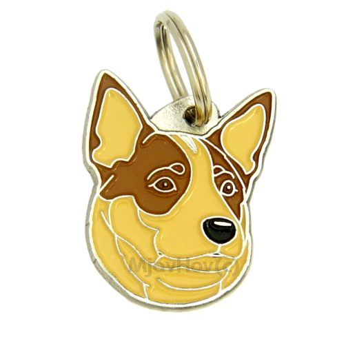 <h3>Custom personalized dog name tag Australian cattle dog red</h3>
This unique, cute and quality dog id tag is offered with laser-engraved name and phone number or your custom text. It comes with a stainless steel split ring for easy attachment to your pet’s collar. All items are also available as keychains.
A perfect gift for dogs and dog lovers.

<strong>Color:</strong> colored/silver
<strong>Size:</strong> 26 x 32 mm (1.02 x 1.26 inch)
<strong>Engraving area:</strong> 20 x 17 mm (0.79 x 0.67 inch); recommended layout up to 4 lines, 15 characters per line.

Laser engraving on the back side is included in the price. Please enter the text you would like engraved (recommended: dog’s name and phone number). The engraving will be centered and easy to read. 
<strong>Important:</strong> If you exceed the recommended text length, the engraving will be significantly smaller and may become difficult to read. For best readability, we strongly recommend keeping the text short and clear.

Metal, chrome plated dog tag or key ring. 
Hand made, hand colored, made in Slovenia. 

In stock.

<h3>About the breed – Australian cattle dog red</h3>
<section>
<h2>Australian Cattle Dog (Blue Heeler): Characteristics & Care</h2>
<p>The <strong>Australian Cattle Dog</strong> (also known as Blue Heeler) is a resilient, intelligent, and highly active breed originating from Australia. It belongs to the <strong>FCI Group 1 (Sheepdogs and Cattle Dogs)</strong> and was bred as a <strong>working dog for herding and controlling livestock</strong>. It is known for its short, dense coat, muscular build, and exceptional work ethic.</p>
<h3>Temperament and Family Life</h3>
<p>These dogs are <strong>very loyal, protective, and alert</strong>, making them excellent watchdogs and devoted family companions. They get along well with children, but due to their strong herding instinct, early socialization is important. They are intelligent, trainable, and enjoy working with their owner, making them ideal for active families.</p>
<h3>Physical Requirements & Exercise</h3>
<p>To live a healthy and balanced life, an Australian Cattle Dog needs:</p>
<ul>
    <li><strong>Daily Exercise:</strong> Intense activities, running, training, and mental stimulation.</li>
    <li><strong>Environment:</strong> Space to move and tasks that engage its mind.</li>
    <li><strong>Grooming:</strong> Occasional brushing of the short, dense <strong>double coat</strong>.</li>
</ul>
<p><strong>Pro Tip:</strong> A <strong>personalized engraved dog tag</strong> is a great accessory that highlights the robust and hardworking nature of this breed while serving as practical dog jewelry.</p>
</section>

