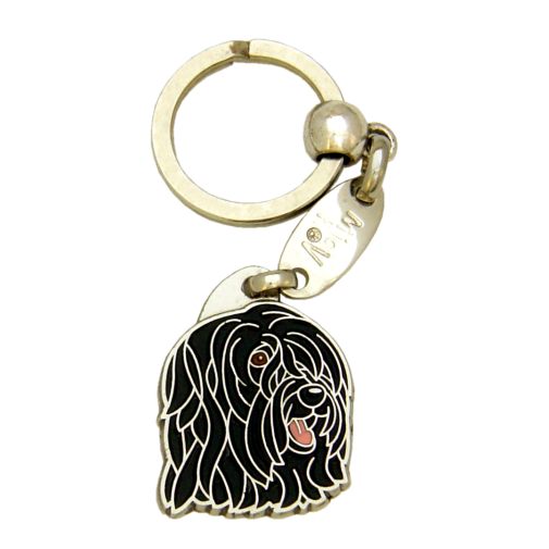 <h3>Custom personalized dog name tag Briard black</h3>
This unique, cute and quality dog id tag is offered with laser-engraved name and phone number or your custom text. It comes with a stainless steel split ring for easy attachment to your pet’s collar. All items are also available as keychains.
A perfect gift for dogs and dog lovers.

<strong>Color:</strong> colored/silver
<strong>Size:</strong> 27 x 34 mm (1.06 x 1.34 inch)
<strong>Engraving area:</strong> 21 x 16 mm (0.83 x 0.63 inch); recommended layout up to 4 lines, 15 characters per line.

Laser engraving on the back side is included in the price. Please enter the text you would like engraved (recommended: dog’s name and phone number). The engraving will be centered and easy to read. 
<strong>Important:</strong> If you exceed the recommended text length, the engraving will be significantly smaller and may become difficult to read. For best readability, we strongly recommend keeping the text short and clear.

Metal, chrome plated dog tag or key ring. 
Hand made, hand colored, made in Slovenia. 

In stock.

<h3>About the breed – Briard black</h3>
<section>
<h2>Briard (Berger de Brie): Characteristics & Care</h2>
<p><strong>Briard</strong> (Berger de Brie) is a large, strong, and elegant dog breed from France, known for its long, slightly wavy coat and distinctive eyebrows. It belongs to the <strong>FCI Group 1 (Sheepdogs and Cattle Dogs)</strong>. Originally bred as a <strong>herding and guard dog</strong>, it is valued for its intelligence, endurance, and loyalty.</p>
<h3>Temperament and Family Life</h3>
<p>Briards are extremely <strong>loyal, protective, and attached to their family</strong>, making them excellent family dogs, also with children. They are <strong>alert, confident, and intelligent</strong>, which makes them reliable watchdogs while remaining loving and gentle with their close ones. Their playful yet responsible nature requires consistent training and plenty of socialization.</p>
<h3>Physical Requirements & Exercise</h3>
<p>To live a healthy and happy life, a Briard needs:</p>
<ul>
    <li><strong>Daily Exercise:</strong> Plenty of activity, long walks, and mental challenges.</li>
    <li><strong>Environment:</strong> Spacious surroundings and close contact with family.</li>
    <li><strong>Grooming:</strong> Regular brushing of the long, dense <strong>double coat</strong>, which can mat.</li>
</ul>
<p><strong>Pro Tip:</strong> A <strong>personalized engraved dog tag</strong> complements the elegant look of your Briard while serving as a practical and stylish accessory.</p>
</section>
