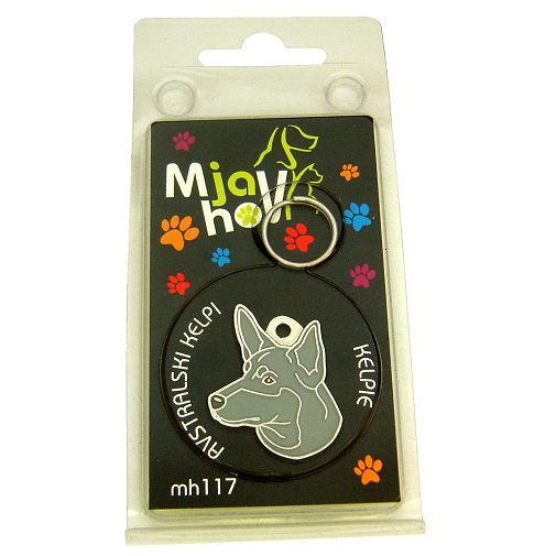 <h3>Custom personalized dog name tag Australian kelpie blue</h3>
This unique, cute and quality dog id tag is offered with laser-engraved name and phone number or your custom text. It comes with a stainless steel split ring for easy attachment to your pet’s collar. All items are also available as keychains.
A perfect gift for dogs and dog lovers.

<strong>Color:</strong> colored/silver
<strong>Size:</strong> 27 x 29 mm (1.06 x 1.14 inch)
<strong>Engraving area:</strong> 19 x 12 mm (0.75 x 0.47 inch); recommended layout up to 4 lines, 15 characters per line.

Laser engraving on the back side is included in the price. Please enter the text you would like engraved (recommended: dog’s name and phone number). The engraving will be centered and easy to read. 
<strong>Important:</strong> If you exceed the recommended text length, the engraving will be significantly smaller and may become difficult to read. For best readability, we strongly recommend keeping the text short and clear.

Metal, chrome plated dog tag or key ring. 
Hand made, hand colored, made in Slovenia. 

In stock.

<h3>About the breed – Australian kelpie blue</h3>
<section>
<h2>Australian Kelpie: Characteristics & Care</h2>
<p><strong>Australian Kelpie</strong> is a medium-sized, highly energetic and intelligent dog breed originating from Australia. It belongs to the <strong>FCI Group 1 (Sheepdogs and Cattle Dogs)</strong> and was bred as a <strong>working dog</strong> for herding livestock, known for its endurance, speed, and exceptional work ethic.</p>
<h3>Temperament and Family Life</h3>
<p>Kelpies are very loyal, alert, and strongly attached to their owners, while also being <strong>extremely intelligent, trainable, and hardworking</strong>. They get along well with children but require an active family that understands their need for exercise and mental stimulation, and due to their alertness they also make good watchdogs.</p>
<h3>Physical Requirements & Exercise</h3>
<p>To live a healthy and happy life, an Australian Kelpie needs:</p>
<ul>
    <li><strong>Daily Exercise:</strong> Very high activity levels, running, work, or intense play.</li>
    <li><strong>Environment:</strong> Plenty of space or access to outdoor areas, ideally suited for work.</li>
    <li><strong>Grooming:</strong> Minimal care of the short, dense <strong>double coat</strong>.</li>
</ul>
<p><strong>Pro Tip:</strong> A <strong>personalized engraved dog tag</strong> complements the sporty and elegant look of the Kelpie while serving as a practical and modern accessory.</p>
</section>
