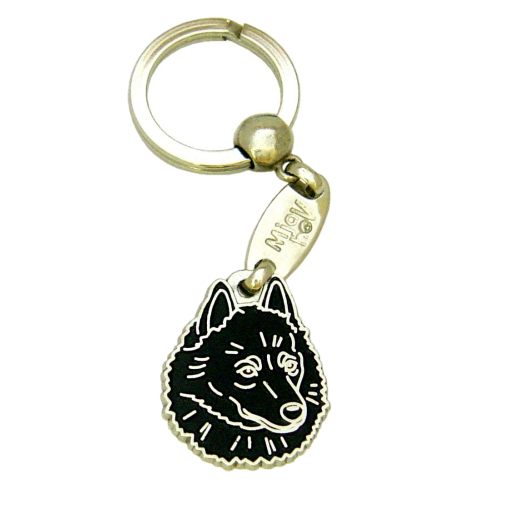 <h3>Custom personalized dog name tag Schipperke</h3>
This unique, cute and quality dog id tag is offered with laser-engraved name and phone number or your custom text. It comes with a stainless steel split ring for easy attachment to your pet’s collar. All items are also available as keychains.
A perfect gift for dogs and dog lovers.

<strong>Color:</strong> colored/silver
<strong>Size:</strong> 27 x 23 mm (1.06 x 0.91 inch)
<strong>Engraving area:</strong> 16 x 15 mm (0.63 x 0.59 inch); recommended layout up to 4 lines, 15 characters per line.

Laser engraving on the back side is included in the price. Please enter the text you would like engraved (recommended: dog’s name and phone number). The engraving will be centered and easy to read. 
<strong>Important:</strong> If you exceed the recommended text length, the engraving will be significantly smaller and may become difficult to read. For best readability, we strongly recommend keeping the text short and clear.

Metal, chrome plated dog tag or key ring. 
Hand made, hand colored, made in Slovenia. 

In stock.

<h3>About the breed – Schipperke</h3>
<section>
<h2>Schipperke: Characteristics & Care</h2>
<p><strong>Schipperke</strong> is a small, lively and extremely alert dog breed originating from Belgium. It belongs to the <strong>FCI Group 1 (Sheepdogs and Cattle Dogs)</strong> and was bred as a <strong>working dog</strong> for guarding and vermin hunting, known for its dense black coat, fox-like expression, and fearless character.</p>
<h3>Temperament and Family Life</h3>
<p>Schipperkes are very loyal, affectionate and playful dogs that bond strongly with their family and are <strong>alert, intelligent and curious</strong>. They get along very well with children and are suitable for active owners, while their vigilance and loud alerting make them effective little watchdogs.</p>
<h3>Physical Requirements & Exercise</h3>
<p>To live a healthy and happy life, a Schipperke needs:</p>
<ul>
    <li><strong>Daily Exercise:</strong> Regular activity, play, walks, and mental challenges.</li>
    <li><strong>Environment:</strong> A safe environment with opportunities for exploration and movement.</li>
    <li><strong>Grooming:</strong> Occasional brushing of the dense, medium-length <strong>double coat</strong>.</li>
</ul>
<p><strong>Pro Tip:</strong> A <strong>personalized engraved dog tag</strong> highlights the unique and confident appearance of the Schipperke while serving as a practical and elegant accessory.</p>
</section>
