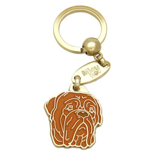 <h3>Custom personalized dog name tag Dogue de bordeaux</h3>
This unique, cute and quality dog id tag is offered with laser-engraved name and phone number or your custom text. It comes with a stainless steel split ring for easy attachment to your pet’s collar. All items are also available as keychains.
A perfect gift for dogs and dog lovers.

<strong>Color:</strong> colored/silver
<strong>Size:</strong> 29 x 34 mm (1.14 x 1.34 inch)
<strong>Engraving area:</strong> 20 x 20 mm (0.79 x 0.79 inch); recommended layout up to 4 lines, 15 characters per line.

Laser engraving on the back side is included in the price. Please enter the text you would like engraved (recommended: dog’s name and phone number). The engraving will be centered and easy to read. 
<strong>Important:</strong> If you exceed the recommended text length, the engraving will be significantly smaller and may become difficult to read. For best readability, we strongly recommend keeping the text short and clear.

Metal, chrome plated dog tag or key ring. 
Hand made, hand colored, made in Slovenia. 

In stock.

<h3>About the breed – Dogue de bordeaux</h3>
<section>
<h2>Dogue de Bordeaux: Characteristics & Care</h2>
<p>The <strong>Dogue de Bordeaux</strong> is a large, powerful, and loyal dog breed originating from France. It belongs to the <strong>FCI Group 2 (Pinschers, Schnauzers, Molossoid and Swiss Mountain Dogs)</strong>. Bred as a <strong>guard and family dog</strong>, it is known for its massive build, short coat, and distinctive serious expression.</p>
<h3>Temperament and Family Life</h3>
<p>Dogue de Bordeaux dogs are extremely loyal and protective, strongly attached to their family and surprisingly gentle with children. They are <strong>calm, confident, and alert</strong>, making them excellent watchdogs while remaining loving and composed at home. Their balanced nature requires consistent but gentle training and early socialization.</p>
<h3>Physical Requirements & Exercise</h3>
<p>To live a healthy and happy life, a Dogue de Bordeaux needs:</p>
<ul>
    <li><strong>Daily Exercise:</strong> Moderate walks and calm activity without excessive strain.</li>
    <li><strong>Environment:</strong> A spacious home with close family contact and enough room to move.</li>
    <li><strong>Grooming:</strong> Regular cleaning of the short <strong>smooth coat</strong> and skin folds.</li>
</ul>
<p><strong>Pro Tip:</strong> A <strong>personalized engraved dog tag</strong> highlights the powerful and noble appearance of your Dogue de Bordeaux while serving as a stylish and practical accessory.</p>
</section>
