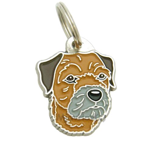 <h3>Custom personalized dog name tag Border terrier</h3>
This unique, cute and quality dog id tag is offered with laser-engraved name and phone number or your custom text. It comes with a stainless steel split ring for easy attachment to your pet’s collar. All items are also available as keychains.
A perfect gift for dogs and dog lovers.

<strong>Color:</strong> colored/silver
<strong>Size:</strong> 26 x 32 mm (1.02 x 1.26 inch)
<strong>Engraving area:</strong> 18 x 18 mm (0.71 x 0.71 inch); recommended layout up to 4 lines, 15 characters per line.

Laser engraving on the back side is included in the price. Please enter the text you would like engraved (recommended: dog’s name and phone number). The engraving will be centered and easy to read. 
<strong>Important:</strong> If you exceed the recommended text length, the engraving will be significantly smaller and may become difficult to read. For best readability, we strongly recommend keeping the text short and clear.

Metal, chrome plated dog tag or key ring. 
Hand made, hand colored, made in Slovenia. 

In stock.

<h3>About the breed – Border terrier</h3>
<section>
<h2>Border Terrier: Breed Characteristics & Care</h2>
<p><strong>Border Terrier</strong> (also known as Border Terrier dog) is a small, hardy, and highly energetic dog breed originating from the border region between England and Scotland. It belongs to the <strong>FCI Group 3 (Terriers)</strong>. Originally bred as a <strong>hunting dog</strong> for tracking foxes, it is known for its persistence, speed, and exceptional adaptability in challenging conditions.</p>
<h3>Temperament and Family Life</h3>
<p>Border Terriers are affectionate family dogs, very good with children and strongly attached to their owners. They are <strong>alert, brave, and intelligent</strong>, which makes them reliable little watchdogs while remaining friendly and sociable. Their playful and lively nature makes them excellent companions for active individuals and families.</p>
<h3>Physical Requirements & Exercise</h3>
<p>To live a healthy and happy life, a Border Terrier needs:</p>
<ul>
    <li><strong>Daily Exercise:</strong> Plenty of activity, play, and exploration.</li>
    <li><strong>Environment:</strong> Thrives in an active home with enough stimulation.</li>
    <li><strong>Grooming:</strong> Regular care of its characteristic <strong>wiry coat</strong>.</li>
</ul>
<p><strong>Pro Tip:</strong> A <strong>personalized engraved dog tag</strong> beautifully highlights the unique and lively personality of your Border Terrier while serving as a stylish and practical accessory.</p>
</section>
