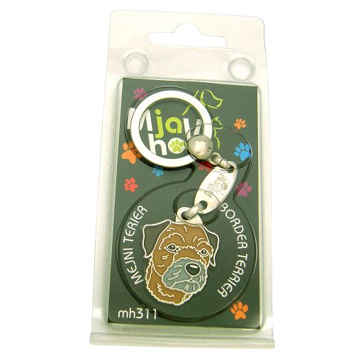 <h3>Custom personalized dog name tag Border terrier</h3>
This unique, cute and quality dog id tag is offered with laser-engraved name and phone number or your custom text. It comes with a stainless steel split ring for easy attachment to your pet’s collar. All items are also available as keychains.
A perfect gift for dogs and dog lovers.

<strong>Color:</strong> colored/silver
<strong>Size:</strong> 26 x 32 mm (1.02 x 1.26 inch)
<strong>Engraving area:</strong> 18 x 18 mm (0.71 x 0.71 inch); recommended layout up to 4 lines, 15 characters per line.

Laser engraving on the back side is included in the price. Please enter the text you would like engraved (recommended: dog’s name and phone number). The engraving will be centered and easy to read. 
<strong>Important:</strong> If you exceed the recommended text length, the engraving will be significantly smaller and may become difficult to read. For best readability, we strongly recommend keeping the text short and clear.

Metal, chrome plated dog tag or key ring. 
Hand made, hand colored, made in Slovenia. 

In stock.

<h3>About the breed – Border terrier</h3>
<section>
<h2>Border Terrier: Breed Characteristics & Care</h2>
<p><strong>Border Terrier</strong> (also known as Border Terrier dog) is a small, hardy, and highly energetic dog breed originating from the border region between England and Scotland. It belongs to the <strong>FCI Group 3 (Terriers)</strong>. Originally bred as a <strong>hunting dog</strong> for tracking foxes, it is known for its persistence, speed, and exceptional adaptability in challenging conditions.</p>
<h3>Temperament and Family Life</h3>
<p>Border Terriers are affectionate family dogs, very good with children and strongly attached to their owners. They are <strong>alert, brave, and intelligent</strong>, which makes them reliable little watchdogs while remaining friendly and sociable. Their playful and lively nature makes them excellent companions for active individuals and families.</p>
<h3>Physical Requirements & Exercise</h3>
<p>To live a healthy and happy life, a Border Terrier needs:</p>
<ul>
    <li><strong>Daily Exercise:</strong> Plenty of activity, play, and exploration.</li>
    <li><strong>Environment:</strong> Thrives in an active home with enough stimulation.</li>
    <li><strong>Grooming:</strong> Regular care of its characteristic <strong>wiry coat</strong>.</li>
</ul>
<p><strong>Pro Tip:</strong> A <strong>personalized engraved dog tag</strong> beautifully highlights the unique and lively personality of your Border Terrier while serving as a stylish and practical accessory.</p>
</section>
