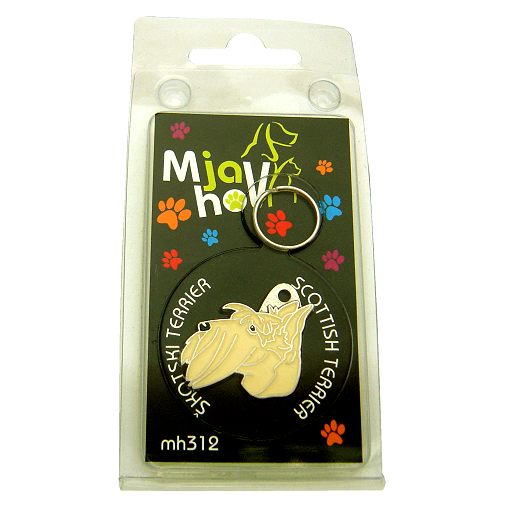 <h3>Custom personalized dog name tag Scottish terrier cream</h3>
This unique, cute and quality dog id tag is offered with laser-engraved name and phone number or your custom text. It comes with a stainless steel split ring for easy attachment to your pet’s collar. All items are also available as keychains.
A perfect gift for dogs and dog lovers.

<strong>Color:</strong> colored/silver
<strong>Size:</strong> 26 x 34 mm (1.02 x 1.34 inch)
<strong>Engraving area:</strong> 20 x 12 mm (0.79 x 0.47 inch); recommended layout up to 3 lines, 15 characters per line.

Laser engraving on the back side is included in the price. Please enter the text you would like engraved (recommended: dog’s name and phone number). The engraving will be centered and easy to read. 
<strong>Important:</strong> If you exceed the recommended text length, the engraving will be significantly smaller and may become difficult to read. For best readability, we strongly recommend keeping the text short and clear.

Metal, chrome plated dog tag or key ring. 
Hand made, hand colored, made in Slovenia. 

In stock.

<h3>About the breed – Scottish terrier cream</h3>
<section>
<h2>Scottish Terrier (Scottie): Characteristics & Care</h2>
<p>The <strong>Scottish Terrier</strong> (also known as Scottie) is a small, sturdy, and highly distinctive dog breed originating from Scotland. It belongs to the <strong>FCI Group 3 (Terriers)</strong>. Originally bred as a <strong>hunting dog</strong> for digging out vermin, it is known for its remarkable persistence, courage, and independent nature.</p>
<h3>Temperament and Family Life</h3>
<p>Scottish Terriers are loyal family dogs that can be good with children when properly socialized and are strongly attached to their owners. They are <strong>alert, confident, and determined</strong>, making them excellent small watchdogs with an impressive presence. Their slightly independent yet affectionate personality requires understanding and consistent training.</p>
<h3>Physical Requirements & Exercise</h3>
<p>To live a healthy and happy life, a Scottish Terrier needs:</p>
<ul>
    <li><strong>Daily Exercise:</strong> Regular walks, playtime, and mental stimulation.</li>
    <li><strong>Environment:</strong> A comfortable home with sufficient attention and activity.</li>
    <li><strong>Grooming:</strong> Regular trimming and care of its distinctive <strong>harsh, wiry coat</strong> and beard.</li>
</ul>
<p><strong>Pro Tip:</strong> A <strong>personalized engraved dog tag</strong> beautifully highlights the iconic and elegant appearance of your Scottish Terrier while serving as a stylish and practical accessory.</p>
</section>

