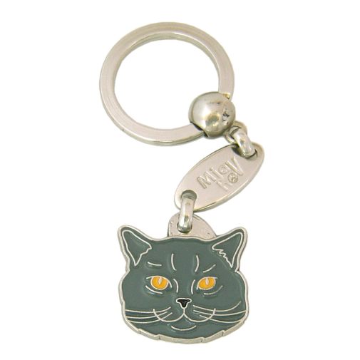 Custom personalized cat name tag British shorthair

This unique, cute and quality cat id tag is offered with laser engraved name and phone no. or your custom text. Stainless steel split ring for easy attachment to your pets collar. All items are also available as keychains.
Gift for cats and cat lovers.

Color: colored/silver
Size: 26 x 26 mm

Engraving area: 20 x 14 mm
Laser engraving personalization on the back side is included in the price. Enter the text you wish to have engraved. Suggestion: cat's name and phone number. We engrave on the back side of the tag. Engraving will be centered and easy to read. If you go over the recommended count then the text becomes smaller, and harder to read.

Metal, chrome plated cat tag or key ring. 
Hand made, hand colored, made in Slovenia. 

In stock.
