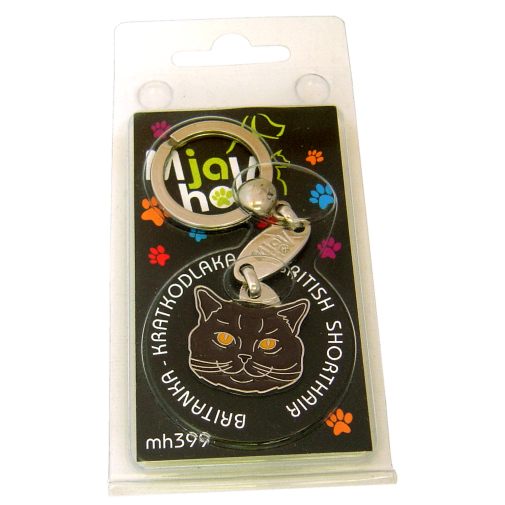 Custom personalized cat name tag British shorthair chocolate

This unique, cute and quality cat id tag is offered with laser engraved name and phone no. or your custom text. Stainless steel split ring for easy attachment to your pets collar. All items are also available as keychains.
Gift for cats and cat lovers.

Color: colored/silver
Size: 26 x 26 mm

Engraving area: 20 x 14 mm
Laser engraving personalization on the back side is included in the price. Enter the text you wish to have engraved. Suggestion: cat's name and phone number. We engrave on the back side of the tag. Engraving will be centered and easy to read. If you go over the recommended count then the text becomes smaller, and harder to read.

Metal, chrome plated cat tag or key ring. 
Hand made, hand colored, made in Slovenia. 

In stock.
