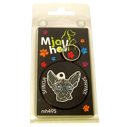 Custom personalized cat name tag Sphynx cat blue, blue eyes

This unique, cute and quality cat id tag is offered with laser engraved name and phone no. or your custom text. Stainless steel split ring for easy attachment to your pets collar. All items are also available as keychains.
Gift for cats and cat lovers.

Color: colored/silver
Size: 30 x 31 mm

Engraving area: 18 x 12 mm
Laser engraving personalization on the back side is included in the price. Enter the text you wish to have engraved. Suggestion: cat's name and phone number. We engrave on the back side of the tag. Engraving will be centered and easy to read. If you go over the recommended count then the text becomes smaller, and harder to read.

Metal, chrome plated cat tag or key ring. 
Hand made, hand colored, made in Slovenia. 

In stock.
