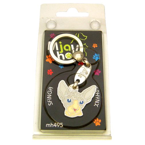 Custom personalized cat name tag Sphynx cat cinnamon cream

This unique, cute and quality cat id tag is offered with laser engraved name and phone no. or your custom text. Stainless steel split ring for easy attachment to your pets collar. All items are also available as keychains.
Gift for cats and cat lovers.

Color: colored/silver
Size: 30 x 31 mm

Engraving area: 18 x 12 mm
Laser engraving personalization on the back side is included in the price. Enter the text you wish to have engraved. Suggestion: cat's name and phone number. We engrave on the back side of the tag. Engraving will be centered and easy to read. If you go over the recommended count then the text becomes smaller, and harder to read.

Metal, chrome plated cat tag or key ring. 
Hand made, hand colored, made in Slovenia. 

In stock.
