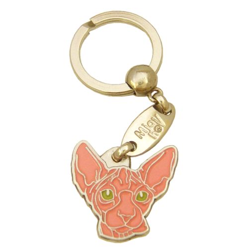 Custom personalized cat name tag Sphynx cat pink

This unique, cute and quality cat id tag is offered with laser engraved name and phone no. or your custom text. Stainless steel split ring for easy attachment to your pets collar. All items are also available as keychains.
Gift for cats and cat lovers.

Color: colored/silver
Size: 30 x 31 mm

Engraving area: 18 x 12 mm
Laser engraving personalization on the back side is included in the price. Enter the text you wish to have engraved. Suggestion: cat's name and phone number. We engrave on the back side of the tag. Engraving will be centered and easy to read. If you go over the recommended count then the text becomes smaller, and harder to read.

Metal, chrome plated cat tag or key ring. 
Hand made, hand colored, made in Slovenia. 

In stock.
