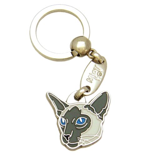 Custom personalized cat name tag Siamese cat blue

This unique, cute and quality cat id tag is offered with laser engraved name and phone no. or your custom text. Stainless steel split ring for easy attachment to your pets collar. All items are also available as keychains.
Gift for cats and cat lovers.

Color: colored/silver
Size: 29 x 29 mm

Engraving area: 17 x 14 mm
Laser engraving personalization on the back side is included in the price. Enter the text you wish to have engraved. Suggestion: cat's name and phone number. We engrave on the back side of the tag. Engraving will be centered and easy to read. If you go over the recommended count then the text becomes smaller, and harder to read.

Metal, chrome plated cat tag or key ring. 
Hand made, hand colored, made in Slovenia. 

In stock.
