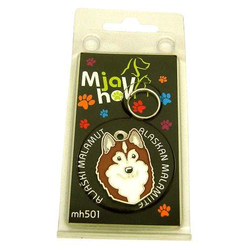 <h3>Custom personalized dog name tag Alaskan malamute brown</h3>
This unique, cute and quality dog id tag is offered with laser-engraved name and phone number or your custom text. It comes with a stainless steel split ring for easy attachment to your pet’s collar. All items are also available as keychains.
A perfect gift for dogs and dog lovers.

<strong>Color:</strong> colored/silver
<strong>Size:</strong> 26 x 35 mm (1.02 x 1.38 inch)
<strong>Engraving area:</strong> 22 x 23 mm (0.87 x 0.91 inch); recommended layout up to 4 lines, 15 characters per line.

Laser engraving on the back side is included in the price. Please enter the text you would like engraved (recommended: dog’s name and phone number). The engraving will be centered and easy to read. 
<strong>Important:</strong> If you exceed the recommended text length, the engraving will be significantly smaller and may become difficult to read. For best readability, we strongly recommend keeping the text short and clear.

Metal, chrome plated dog tag or key ring. 
Hand made, hand colored, made in Slovenia. 

In stock.

<h3>About the breed – Alaskan malamute brown</h3>
<section>
<h2>Alaskan Malamute Breed Profile: Characteristics & Care</h2>
<p>The <strong>Alaskan Malamute</strong> (also known as Alaskan Malamute dog) is a powerful, loyal, and impressive Arctic breed known for its strength and endurance. It belongs to the <strong>FCI Group 5 (Spitz and Primitive Types)</strong> and was originally bred as a <strong>sled dog</strong> capable of hauling heavy loads across long distances in extreme conditions. This breed stands out with its wolf-like appearance, thick double coat, and dignified posture, making it both functional and visually striking. Despite its working background, it is also a devoted companion that forms strong bonds with its family.</p>
<h3>Temperament and Family Life</h3>
<p>Alaskan Malamutes are affectionate, social, and dependable family dogs that generally get along well with children when properly trained and socialized. They are not typical watchdogs, but their <strong>alert and confident nature</strong> gives them a naturally impressive presence. Their strong <strong>pack instinct</strong> means they thrive in structured households where leadership is clear and consistent. They are playful yet persistent, making them ideal for active families who enjoy outdoor activities and challenges.</p>
<h3>Physical Requirements & Exercise</h3>
<p>To keep an Alaskan Malamute healthy and happy, owners must meet several important needs:</p>
<ul>
    <li><strong>Daily Exercise:</strong> Requires long walks, running, or pulling activities to satisfy its high energy and working drive.</li>
    <li><strong>Space:</strong> Needs a spacious environment, ideally with a secure yard to explore and move freely.</li>
    <li><strong>Grooming:</strong> Regular brushing is essential to maintain the dense <strong>double coat</strong> and manage seasonal shedding.</li>
</ul>
<p><strong>Pro Tip:</strong> A <strong>personalized engraved dog tag</strong> is a perfect way to complement the Malamute’s majestic look while adding a practical and stylish piece of dog jewelry for everyday safety.</p>
</section>
