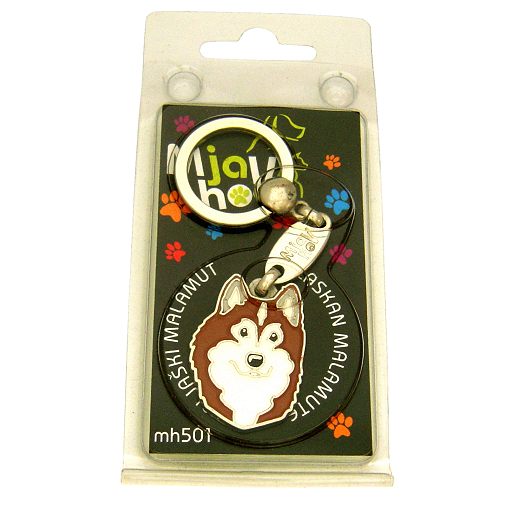 <h3>Custom personalized dog name tag Alaskan malamute brown</h3>
This unique, cute and quality dog id tag is offered with laser-engraved name and phone number or your custom text. It comes with a stainless steel split ring for easy attachment to your pet’s collar. All items are also available as keychains.
A perfect gift for dogs and dog lovers.

<strong>Color:</strong> colored/silver
<strong>Size:</strong> 26 x 35 mm (1.02 x 1.38 inch)
<strong>Engraving area:</strong> 22 x 23 mm (0.87 x 0.91 inch); recommended layout up to 4 lines, 15 characters per line.

Laser engraving on the back side is included in the price. Please enter the text you would like engraved (recommended: dog’s name and phone number). The engraving will be centered and easy to read. 
<strong>Important:</strong> If you exceed the recommended text length, the engraving will be significantly smaller and may become difficult to read. For best readability, we strongly recommend keeping the text short and clear.

Metal, chrome plated dog tag or key ring. 
Hand made, hand colored, made in Slovenia. 

In stock.

<h3>About the breed – Alaskan malamute brown</h3>
<section>
<h2>Alaskan Malamute Breed Profile: Characteristics & Care</h2>
<p>The <strong>Alaskan Malamute</strong> (also known as Alaskan Malamute dog) is a powerful, loyal, and impressive Arctic breed known for its strength and endurance. It belongs to the <strong>FCI Group 5 (Spitz and Primitive Types)</strong> and was originally bred as a <strong>sled dog</strong> capable of hauling heavy loads across long distances in extreme conditions. This breed stands out with its wolf-like appearance, thick double coat, and dignified posture, making it both functional and visually striking. Despite its working background, it is also a devoted companion that forms strong bonds with its family.</p>
<h3>Temperament and Family Life</h3>
<p>Alaskan Malamutes are affectionate, social, and dependable family dogs that generally get along well with children when properly trained and socialized. They are not typical watchdogs, but their <strong>alert and confident nature</strong> gives them a naturally impressive presence. Their strong <strong>pack instinct</strong> means they thrive in structured households where leadership is clear and consistent. They are playful yet persistent, making them ideal for active families who enjoy outdoor activities and challenges.</p>
<h3>Physical Requirements & Exercise</h3>
<p>To keep an Alaskan Malamute healthy and happy, owners must meet several important needs:</p>
<ul>
    <li><strong>Daily Exercise:</strong> Requires long walks, running, or pulling activities to satisfy its high energy and working drive.</li>
    <li><strong>Space:</strong> Needs a spacious environment, ideally with a secure yard to explore and move freely.</li>
    <li><strong>Grooming:</strong> Regular brushing is essential to maintain the dense <strong>double coat</strong> and manage seasonal shedding.</li>
</ul>
<p><strong>Pro Tip:</strong> A <strong>personalized engraved dog tag</strong> is a perfect way to complement the Malamute’s majestic look while adding a practical and stylish piece of dog jewelry for everyday safety.</p>
</section>
