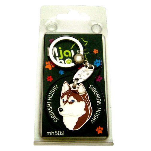 <h3>Custom personalized dog name tag Siberian husky brown</h3>
This unique, cute and quality dog id tag is offered with laser-engraved name and phone number or your custom text. It comes with a stainless steel split ring for easy attachment to your pet’s collar. All items are also available as keychains.
A perfect gift for dogs and dog lovers.

<strong>Color:</strong> colored/silver
<strong>Size:</strong> 26 x 36 mm (1.02 x 1.42 inch)
<strong>Engraving area:</strong> 18 x 22 mm (0.71 x 0.87 inch); recommended layout up to 4 lines, 15 characters per line.

Laser engraving on the back side is included in the price. Please enter the text you would like engraved (recommended: dog’s name and phone number). The engraving will be centered and easy to read. 
<strong>Important:</strong> If you exceed the recommended text length, the engraving will be significantly smaller and may become difficult to read. For best readability, we strongly recommend keeping the text short and clear.

Metal, chrome plated dog tag or key ring. 
Hand made, hand colored, made in Slovenia. 

In stock.

<h3>About the breed – Siberian husky brown</h3>
<section>
<h2>Siberian Husky: Characteristics & Care</h2>
<p>The <strong>Siberian Husky</strong> is a medium-sized, resilient, and energetic dog breed originating from northeastern Asia. It belongs to the <strong>FCI Group 5 (Spitz and Primitive Types)</strong>. It was bred as a <strong>sled dog</strong>, known for its exceptional endurance, speed, and ability to work in harsh weather conditions.</p>
<h3>Temperament and Family Life</h3>
<p>Siberian Huskies are friendly, social, and very attached to people, making them excellent family dogs and great with children. They are <strong>alert, intelligent, and playful</strong>, but not typical watchdogs as they are often friendly toward strangers. Their energetic and independent nature requires consistent training and an active lifestyle.</p>
<h3>Physical Requirements & Exercise</h3>
<p>To live a healthy and happy life, a Siberian Husky needs:</p>
<ul>
    <li><strong>Daily Exercise:</strong> Plenty of running, activity, and mental stimulation.</li>
    <li><strong>Environment:</strong> Space to move and a cooler climate that suits them.</li>
    <li><strong>Grooming:</strong> Regular brushing of the thick <strong>double coat</strong>, especially during shedding.</li>
</ul>
<p><strong>Pro Tip:</strong> A <strong>personalized engraved dog tag</strong> beautifully highlights the sporty and elegant appearance of your Siberian Husky while serving as a practical and stylish accessory.</p>
</section>
