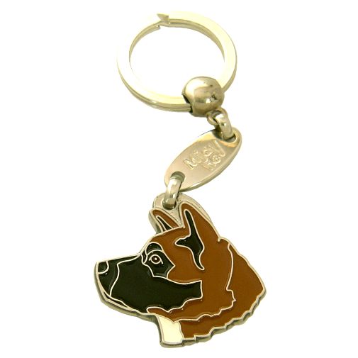 <h3>Custom personalized dog name tag Akita black red</h3>
This unique, cute and quality dog id tag is offered with laser-engraved name and phone number or your custom text. It comes with a stainless steel split ring for easy attachment to your pet’s collar. All items are also available as keychains.
A perfect gift for dogs and dog lovers.

<strong>Color:</strong> colored/silver
<strong>Size:</strong> 33 x 33 mm (1.30 x 1.30 inch)
<strong>Engraving area:</strong> 22 x 15 mm (0.87 x 0.59 inch); recommended layout up to 4 lines, 15 characters per line.

Laser engraving on the back side is included in the price. Please enter the text you would like engraved (recommended: dog’s name and phone number). The engraving will be centered and easy to read. 
<strong>Important:</strong> If you exceed the recommended text length, the engraving will be significantly smaller and may become difficult to read. For best readability, we strongly recommend keeping the text short and clear.

Metal, chrome plated dog tag or key ring. 
Hand made, hand colored, made in Slovenia. 

In stock.

<h3>About the breed – Akita black red</h3>
<section>
<h2>American Akita Breed Profile: Characteristics & Care</h2>
<p>The <strong>American Akita</strong> (also known simply as Akita or American Akita dog) is a powerful, loyal, and impressive breed with a commanding presence. It belongs to the <strong>FCI Group 5 (Spitz and Primitive Types)</strong>. Originally bred as a <strong>guard and working dog</strong>, it is known for its courage, endurance, and strong protective instincts. With its large, muscular build, thick <strong>double coat</strong>, and bear-like head, the American Akita stands out as both a noble companion and an effective watchdog.</p>
<h3>Temperament and Family Life</h3>
<p>American Akitas are devoted and affectionate family dogs that can be very good with children when properly socialized and trained. They are naturally <strong>alert, confident, and protective</strong>, making them excellent watchdogs with an impressive and calm demeanor. Their strong <strong>loyalty and independence</strong> require consistent leadership, but they form deep bonds with their families. While they may appear reserved with strangers, they are incredibly loving and reliable within their household.</p>
<h3>Physical Requirements & Exercise</h3>
<p>To keep an American Akita healthy, balanced, and happy, owners should meet the following needs:</p>
<ul>
    <li><strong>Daily Exercise:</strong> Moderate but regular activity, including walks and mental stimulation.</li>
    <li><strong>Space:</strong> A secure and spacious environment is ideal for this large and powerful breed.</li>
    <li><strong>Grooming:</strong> Routine brushing is necessary to maintain the dense <strong>double coat</strong> and control seasonal shedding.</li>
</ul>
<p><strong>Pro Tip:</strong> A <strong>personalized engraved dog tag</strong> is a perfect way to complement the Akita’s noble appearance, combining elegant dog jewelry with essential identification and safety.</p>
</section>
