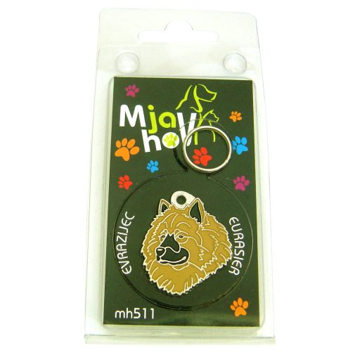 <h3>Custom personalized dog name tag Eurasier fawn</h3>
This unique, cute and quality dog id tag is offered with laser-engraved name and phone number or your custom text. It comes with a stainless steel split ring for easy attachment to your pet’s collar. All items are also available as keychains.
A perfect gift for dogs and dog lovers.

<strong>Color:</strong> colored/silver
<strong>Size:</strong> 29 x 34 mm

<strong>Engraving area:</strong> 20 x 15 mm
Laser engraving on the back side is included in the price. Please enter the text you would like engraved (recommended: dog’s name and phone number). The engraving will be centered and easy to read. 
<strong>Important:</strong> If you exceed the recommended text length, the engraving will be significantly smaller and may become difficult to read. For best readability, we strongly recommend keeping the text short and clear.

Metal, chrome plated dog tag or key ring. 
Hand made, hand colored, made in Slovenia. 

In stock.

<h3>About the breed – Eurasier fawn</h3>
<section>
<h2>Eurasier Dog Breed Profile: Characteristics & Care</h2>
<p>The <strong>Eurasier</strong> (also known as Eurasian dog) is a balanced, loyal, and elegant companion breed originating from Germany. It belongs to the <strong>FCI Group 5 (Spitz and Primitive Types)</strong>. Developed as a family-oriented dog, the Eurasier combines the best traits of Spitz-type breeds, offering calm strength and emotional sensitivity.</p>
<h3>Temperament and Family Life</h3>
<p>Eurasiers are affectionate family dogs, excellent with children, and deeply bonded to their owners. They are <strong>alert and attentive</strong>, making them reliable watchdogs, yet they remain reserved rather than aggressive toward strangers. Their calm nature and strong <strong>pack instinct</strong> make them ideal companions.</p>
<h3>Physical Requirements & Exercise</h3>
<p>To keep a Eurasier healthy and content, consider the following:</p>
<ul>
    <li><strong>Daily Exercise:</strong> Moderate activity such as walks and playtime.</li>
    <li><strong>Environment:</strong> Close contact with family.</li>
    <li><strong>Grooming:</strong> Regular brushing of their thick <strong>double coat</strong>.</li>
</ul>
<p><strong>Pro Tip:</strong> A <strong>personalized engraved dog tag</strong> highlights the elegant and noble appearance of your Eurasier.</p>
</section>
