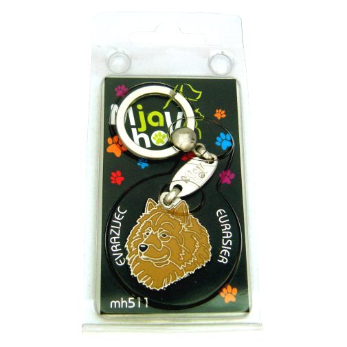 <h3>Custom personalized dog name tag Eurasier fawn no mask</h3>
This unique, cute and quality dog id tag is offered with laser-engraved name and phone number or your custom text. It comes with a stainless steel split ring for easy attachment to your pet’s collar. All items are also available as keychains.
A perfect gift for dogs and dog lovers.

<strong>Color:</strong> colored/silver
<strong>Size:</strong> 29 x 34 mm (1.14 x 1.34 inch)
<strong>Engraving area:</strong> 20 x 15 mm (0.79 x 0.59 inch); recommended layout up to 4 lines, 15 characters per line.

Laser engraving on the back side is included in the price. Please enter the text you would like engraved (recommended: dog’s name and phone number). The engraving will be centered and easy to read. 
<strong>Important:</strong> If you exceed the recommended text length, the engraving will be significantly smaller and may become difficult to read. For best readability, we strongly recommend keeping the text short and clear.

Metal, chrome plated dog tag or key ring. 
Hand made, hand colored, made in Slovenia. 

In stock.

<h3>About the breed – Eurasier fawn no mask</h3>
<section>
<h2>Eurasier Dog Breed Profile: Characteristics & Care</h2>
<p>The <strong>Eurasier</strong> (also known as Eurasian dog) is a balanced, loyal, and elegant companion breed originating from Germany. It belongs to the <strong>FCI Group 5 (Spitz and Primitive Types)</strong>. Developed as a family-oriented dog, the Eurasier combines the best traits of Spitz-type breeds, offering calm strength and emotional sensitivity.</p>
<h3>Temperament and Family Life</h3>
<p>Eurasiers are affectionate family dogs, excellent with children, and deeply bonded to their owners. They are <strong>alert and attentive</strong>, making them reliable watchdogs, yet they remain reserved rather than aggressive toward strangers. Their calm nature and strong <strong>pack instinct</strong> make them ideal companions.</p>
<h3>Physical Requirements & Exercise</h3>
<p>To keep a Eurasier healthy and content, consider the following:</p>
<ul>
    <li><strong>Daily Exercise:</strong> Moderate activity such as walks and playtime.</li>
    <li><strong>Environment:</strong> Close contact with family.</li>
    <li><strong>Grooming:</strong> Regular brushing of their thick <strong>double coat</strong>.</li>
</ul>
<p><strong>Pro Tip:</strong> A <strong>personalized engraved dog tag</strong> highlights the elegant and noble appearance of your Eurasier.</p>
</section>

