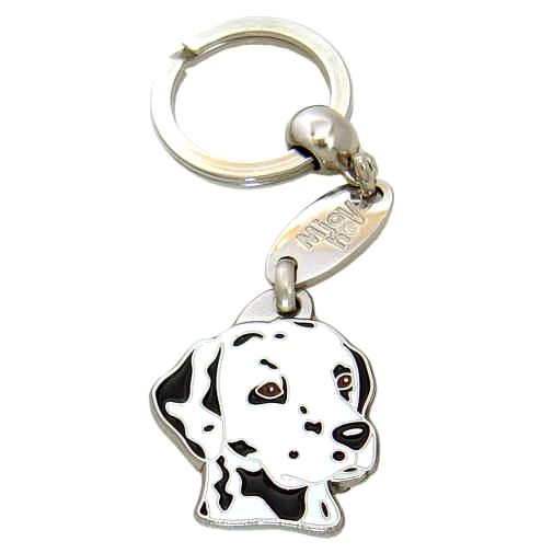 <h3>Custom personalized dog name tag Dalmatian</h3>
This unique, cute and quality dog id tag is offered with laser-engraved name and phone number or your custom text. It comes with a stainless steel split ring for easy attachment to your pet’s collar. All items are also available as keychains.
A perfect gift for dogs and dog lovers.

<strong>Color:</strong> colored/silver
<strong>Size:</strong> 29 x 33 mm (1.14 x 1.30 inch)
<strong>Engraving area:</strong> 20 x 18 mm (0.79 x 0.71 inch); recommended layout up to 4 lines, 15 characters per line.

Laser engraving on the back side is included in the price. Please enter the text you would like engraved (recommended: dog’s name and phone number). The engraving will be centered and easy to read. 
<strong>Important:</strong> If you exceed the recommended text length, the engraving will be significantly smaller and may become difficult to read. For best readability, we strongly recommend keeping the text short and clear.

Metal, chrome plated dog tag or key ring. 
Hand made, hand colored, made in Slovenia. 

In stock.

<h3>About the breed – Dalmatian</h3>
<section>
<h2>Dalmatian Dog Breed Profile: Characteristics & Care</h2>
<p>The <strong>Dalmatian</strong> (also known as Dalmatian dog) is an elegant, energetic, and instantly recognizable breed famous for its unique black or liver-spotted coat. It belongs to the <strong>FCI Group 6 (Scenthounds and Related Breeds)</strong>. Originally bred as a <strong>carriage dog</strong>, it accompanied horses and guarded coaches, showcasing endurance, speed, and alertness. One of its most distinctive traits is its striking spotted pattern, making every Dalmatian truly unique.</p>
<h3>Temperament and Family Life</h3>
<p>Dalmatians are affectionate and loyal family dogs that are generally good with children and thrive in active households. They are <strong>alert, protective, and attentive</strong>, which makes them reliable watchdogs while still being friendly companions. Their high intelligence and playful nature require regular engagement and social interaction. Energetic and persistent, they bring excitement and charm to any family environment.</p>
<h3>Physical Requirements & Exercise</h3>
<p>To keep a Dalmatian healthy and happy, owners should provide:</p>
<ul>
    <li><strong>Daily Exercise:</strong> Plenty of running, walks, and active play sessions.</li>
    <li><strong>Space:</strong> A spacious environment suited for their high energy levels.</li>
    <li><strong>Grooming:</strong> Regular brushing to manage their short coat and shedding.</li>
</ul>
<p><strong>Pro Tip:</strong> A <strong>personalized engraved dog tag</strong> is a stylish and practical accessory that complements the Dalmatian’s iconic look while ensuring safety during everyday adventures.</p>
</section>
