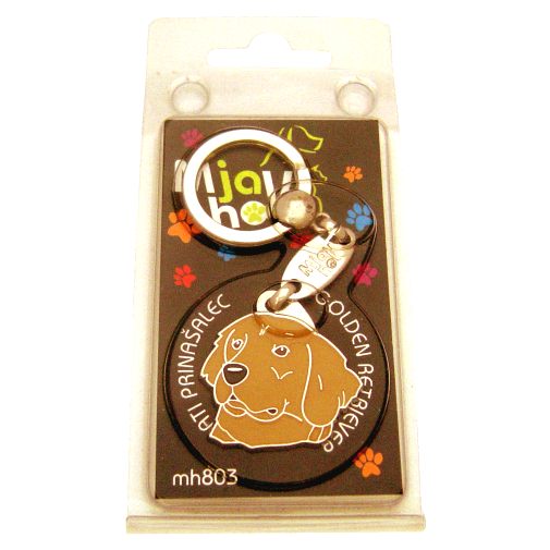 <h3>Custom personalized dog name tag Golden retriever dark gold</h3>
This unique, cute and quality dog id tag is offered with laser-engraved name and phone number or your custom text. It comes with a stainless steel split ring for easy attachment to your pet’s collar. All items are also available as keychains.
A perfect gift for dogs and dog lovers.

<strong>Color:</strong> colored/silver
<strong>Size:</strong> 32 x 33 mm (1.26 x 1.30 inch)
<strong>Engraving area:</strong> 21 x 20 mm (0.83 x 0.79 inch); recommended layout up to 4 lines, 15 characters per line.

Laser engraving on the back side is included in the price. Please enter the text you would like engraved (recommended: dog’s name and phone number). The engraving will be centered and easy to read. 
<strong>Important:</strong> If you exceed the recommended text length, the engraving will be significantly smaller and may become difficult to read. For best readability, we strongly recommend keeping the text short and clear.

Metal, chrome plated dog tag or key ring. 
Hand made, hand colored, made in Slovenia. 

In stock.

<h3>About the breed – Golden retriever dark gold</h3>
<section>
<h2>Golden Retriever Dog Breed Profile: Characteristics & Care</h2>
<p>The <strong>Golden Retriever</strong> is a friendly, intelligent, and impressive sporting breed known for its beautiful golden coat and gentle expression. It belongs to the <strong>FCI Group 8 (Retrievers, Flushing Dogs, and Water Dogs)</strong>. Originally bred as a <strong>retrieving dog</strong>, it excels in fetching game with a soft mouth, strong swimming ability, and outstanding reliability. Its water-repellent double coat and natural eagerness to please make it both versatile and highly trainable.</p>
<h3>Temperament and Family Life</h3>
<p>Golden Retrievers are affectionate family dogs that are excellent with children and thrive in active households. They are <strong>friendly, alert, and dependable</strong>, making them approachable watchdogs while remaining gentle and welcoming. Their sociable and patient nature makes them ideal companions for families and individuals alike. Active and persistent, they bring warmth, joy, and a sense of companionship into every home.</p>
<h3>Physical Requirements & Exercise</h3>
<p>To keep a Golden Retriever healthy and happy, owners should provide:</p>
<ul>
    <li><strong>Daily Exercise:</strong> Regular walks, playtime, and swimming activities.</li>
    <li><strong>Space:</strong> A comfortable environment with room to move and explore.</li>
    <li><strong>Grooming:</strong> Regular brushing to maintain their thick <strong>double coat</strong>.</li>
</ul>
<p><strong>Pro Tip:</strong> A <strong>personalized engraved dog tag</strong> is a stylish accessory that complements your Golden Retriever’s elegant appearance while ensuring safety on every adventure.</p>
</section>
