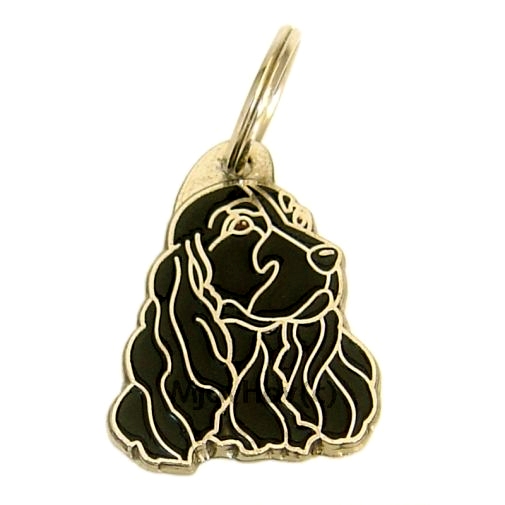 <h3>Custom personalized dog name tag Cocker black</h3>
This unique, cute and quality dog id tag is offered with laser-engraved name and phone number or your custom text. It comes with a stainless steel split ring for easy attachment to your pet’s collar. All items are also available as keychains.
A perfect gift for dogs and dog lovers.

<strong>Color:</strong> colored/silver
<strong>Size:</strong> 27 x 34 mm (1.06 x 1.34 inch)
<strong>Engraving area:</strong> 20 x 15 mm (0.79 x 0.59 inch); recommended layout up to 4 lines, 15 characters per line.

Laser engraving on the back side is included in the price. Please enter the text you would like engraved (recommended: dog’s name and phone number). The engraving will be centered and easy to read. 
<strong>Important:</strong> If you exceed the recommended text length, the engraving will be significantly smaller and may become difficult to read. For best readability, we strongly recommend keeping the text short and clear.

Metal, chrome plated dog tag or key ring. 
Hand made, hand colored, made in Slovenia. 

In stock.

<h3>About the breed – Cocker black</h3>
<section>
<h2>English Cocker Spaniel Breed Profile: Characteristics & Care</h2>
<p>The <strong>English Cocker Spaniel</strong> is a cheerful, affectionate, and impressive sporting breed known for its silky coat and expressive eyes. It belongs to the <strong>FCI Group 8 (Retrievers, Flushing Dogs, and Water Dogs)</strong>. Originally bred as a <strong>hunting dog</strong>, it excels in flushing and retrieving game with enthusiasm, agility, and precision. Its compact build and constantly wagging tail reflect its lively and friendly personality.</p>
<h3>Temperament and Family Life</h3>
<p>English Cocker Spaniels are loving family dogs that are excellent with children and thrive in active households. They are <strong>alert, gentle, and sociable</strong>, making them good watchdogs while remaining friendly and approachable. Their affectionate nature and eagerness to please make them highly trainable and devoted companions. Playful and persistent, they bring joy, warmth, and energy into everyday life.</p>
<h3>Physical Requirements & Exercise</h3>
<p>To keep an English Cocker Spaniel healthy and happy, owners should provide:</p>
<ul>
    <li><strong>Daily Exercise:</strong> Regular walks, play sessions, and interactive activities.</li>
    <li><strong>Space:</strong> A comfortable environment with enough room to explore and stay active.</li>
    <li><strong>Grooming:</strong> Regular brushing and care of their long, silky coat.</li>
</ul>
<p><strong>Pro Tip:</strong> A <strong>personalized engraved dog tag</strong> is a stylish accessory that enhances your English Cocker Spaniel’s charming look while ensuring safety on every adventure.</p>
</section>
