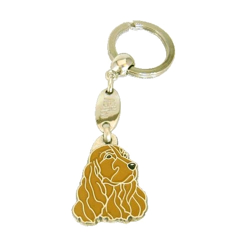 <h3>Custom personalized dog name tag Cocker brown</h3>
This unique, cute and quality dog id tag is offered with laser-engraved name and phone number or your custom text. It comes with a stainless steel split ring for easy attachment to your pet’s collar. All items are also available as keychains.
A perfect gift for dogs and dog lovers.

<strong>Color:</strong> colored/silver
<strong>Size:</strong> 27 x 34 mm (1.06 x 1.34 inch)
<strong>Engraving area:</strong> 20 x 15 mm (0.79 x 0.59 inch); recommended layout up to 4 lines, 15 characters per line.

Laser engraving on the back side is included in the price. Please enter the text you would like engraved (recommended: dog’s name and phone number). The engraving will be centered and easy to read. 
<strong>Important:</strong> If you exceed the recommended text length, the engraving will be significantly smaller and may become difficult to read. For best readability, we strongly recommend keeping the text short and clear.

Metal, chrome plated dog tag or key ring. 
Hand made, hand colored, made in Slovenia. 

In stock.

<h3>About the breed – Cocker brown</h3>
<section>
<h2>English Cocker Spaniel Breed Profile: Characteristics & Care</h2>
<p>The <strong>English Cocker Spaniel</strong> is a cheerful, affectionate, and impressive sporting breed known for its silky coat and expressive eyes. It belongs to the <strong>FCI Group 8 (Retrievers, Flushing Dogs, and Water Dogs)</strong>. Originally bred as a <strong>hunting dog</strong>, it excels in flushing and retrieving game with enthusiasm, agility, and precision. Its compact build and constantly wagging tail reflect its lively and friendly personality.</p>
<h3>Temperament and Family Life</h3>
<p>English Cocker Spaniels are loving family dogs that are excellent with children and thrive in active households. They are <strong>alert, gentle, and sociable</strong>, making them good watchdogs while remaining friendly and approachable. Their affectionate nature and eagerness to please make them highly trainable and devoted companions. Playful and persistent, they bring joy, warmth, and energy into everyday life.</p>
<h3>Physical Requirements & Exercise</h3>
<p>To keep an English Cocker Spaniel healthy and happy, owners should provide:</p>
<ul>
    <li><strong>Daily Exercise:</strong> Regular walks, play sessions, and interactive activities.</li>
    <li><strong>Space:</strong> A comfortable environment with enough room to explore and stay active.</li>
    <li><strong>Grooming:</strong> Regular brushing and care of their long, silky coat.</li>
</ul>
<p><strong>Pro Tip:</strong> A <strong>personalized engraved dog tag</strong> is a stylish accessory that enhances your English Cocker Spaniel’s charming look while ensuring safety on every adventure.</p>
</section>
