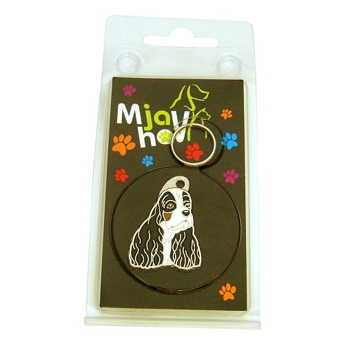 <h3>Custom personalized dog name tag American cocker spaniel tricolor</h3>
This unique, cute and quality dog id tag is offered with laser-engraved name and phone number or your custom text. It comes with a stainless steel split ring for easy attachment to your pet’s collar. All items are also available as keychains.
A perfect gift for dogs and dog lovers.

<strong>Color:</strong> colored/silver
<strong>Size:</strong> 24 x 34 mm (0.94 x 1.34 inch)
<strong>Engraving area:</strong> 17 x 13 mm (0.67 x 0.51 inch); recommended layout up to 4 lines, 15 characters per line.

Laser engraving on the back side is included in the price. Please enter the text you would like engraved (recommended: dog’s name and phone number). The engraving will be centered and easy to read. 
<strong>Important:</strong> If you exceed the recommended text length, the engraving will be significantly smaller and may become difficult to read. For best readability, we strongly recommend keeping the text short and clear.

Metal, chrome plated dog tag or key ring. 
Hand made, hand colored, made in Slovenia. 

In stock.

<h3>About the breed – American cocker spaniel tricolor</h3>
<section>
<h2>American Cocker Spaniel Dog Breed Profile: Characteristics & Care</h2>
<p>The <strong>American Cocker Spaniel</strong> (also known as Cocker Spaniel American type) is a charming, affectionate, and impressive companion breed admired for its silky coat and expressive eyes. It belongs to the <strong>FCI Group 8 (Retrievers, Flushing Dogs, and Water Dogs)</strong>. Originally bred as a <strong>hunting dog</strong>, it has become a popular family dog known for its friendly nature and adaptability. Its compact size, long ears, and luxurious coat give it a distinctive and elegant appearance.</p>
<h3>Temperament and Family Life</h3>
<p>American Cocker Spaniels are loving family dogs that are excellent with children and thrive in social environments. They are <strong>alert, gentle, and sociable</strong>, making them reliable yet friendly watchdogs. Their sensitive and people-oriented personality helps them form strong emotional bonds with their owners. Playful and persistent, they bring joy, warmth, and lively energy into everyday life.</p>
<h3>Physical Requirements & Exercise</h3>
<p>To keep an American Cocker Spaniel healthy and happy, owners should provide:</p>
<ul>
    <li><strong>Daily Exercise:</strong> Moderate activity including walks, playtime, and mental stimulation.</li>
    <li><strong>Space:</strong> A comfortable home environment with regular interaction and companionship.</li>
    <li><strong>Grooming:</strong> Regular brushing and maintenance of their long, silky <strong>coat</strong>.</li>
</ul>
<p><strong>Pro Tip:</strong> A <strong>personalized engraved dog tag</strong> is a stylish accessory that enhances your American Cocker Spaniel’s elegant look while ensuring safety on every outing.</p>
</section>
