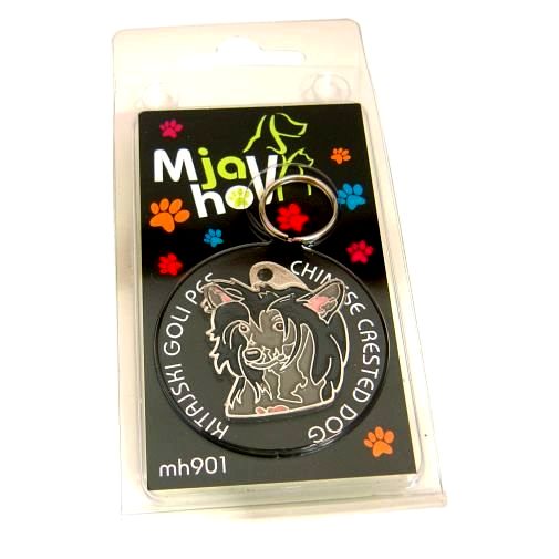<h3>Custom personalized dog name tag Chinese crested dog black</h3>
This unique, cute and quality dog id tag is offered with laser-engraved name and phone number or your custom text. It comes with a stainless steel split ring for easy attachment to your pet’s collar. All items are also available as keychains.
A perfect gift for dogs and dog lovers.

<strong>Color:</strong> colored/silver
<strong>Size:</strong> 29 x 33 mm (1.14 x 1.30 inch)
<strong>Engraving area:</strong> 20 x 16 mm (0.79 x 0.63 inch); recommended layout up to 4 lines, 15 characters per line.

Laser engraving on the back side is included in the price. Please enter the text you would like engraved (recommended: dog’s name and phone number). The engraving will be centered and easy to read. 
<strong>Important:</strong> If you exceed the recommended text length, the engraving will be significantly smaller and may become difficult to read. For best readability, we strongly recommend keeping the text short and clear.

Metal, chrome plated dog tag or key ring. 
Hand made, hand colored, made in Slovenia. 

In stock.

<h3>About the breed – Chinese crested dog black</h3>
<section>
<h2>Chinese Crested Dog Breed Profile: Characteristics & Care</h2>
<p>The <strong>Chinese Crested</strong> (also known as Chinese Crested Dog) is a unique, elegant, and affectionate companion breed admired for its distinctive appearance. It belongs to the <strong>FCI Group 9 (Companion and Toy Dogs)</strong>. Known for its special varieties—<strong>Hairless</strong> and <strong>Powderpuff</strong>—this breed stands out with its smooth skin or soft, flowing coat. Originally bred as a companion, it is highly adaptable and thrives in close contact with its owners.</p>
<h3>Temperament and Family Life</h3>
<p>Chinese Cresteds are loving family dogs that bond deeply with their owners and are good with children in calm environments. They are <strong>alert, gentle, and affectionate</strong>, making them charming watchdogs while remaining friendly and sociable. Their sensitive and people-oriented nature makes them loyal companions who enjoy attention and closeness. Playful and lively, they bring warmth and joy into everyday life.</p>
<h3>Physical Requirements & Exercise</h3>
<p>To keep a Chinese Crested healthy and happy, owners should provide:</p>
<ul>
<li><strong>Daily Exercise:</strong> Light to moderate activity, including play and short walks.</li>
<li><strong>Space:</strong> A cozy home environment with close human interaction.</li>
<li><strong>Grooming:</strong> Skin care for hairless types or regular brushing for Powderpuffs.</li>
</ul>
<p><strong>Pro Tip:</strong> A <strong>personalized engraved dog tag</strong> is a stylish accessory that highlights your Chinese Crested’s unique charm while ensuring safety on every outing.</p>
</section>
