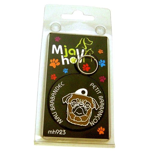 <h3>Custom personalized dog name tag Petit brabançon brown</h3>
This unique, cute and quality dog id tag is offered with laser-engraved name and phone number or your custom text. It comes with a stainless steel split ring for easy attachment to your pet’s collar. All items are also available as keychains.
A perfect gift for dogs and dog lovers.

<strong>Color:</strong> colored/silver
<strong>Size:</strong> 29 x 29 mm (1.14 x 1.14 inch)
<strong>Engraving area:</strong> 17 x 18 mm (0.67 x 0.71 inch); recommended layout up to 4 lines, 15 characters per line.

Laser engraving on the back side is included in the price. Please enter the text you would like engraved (recommended: dog’s name and phone number). The engraving will be centered and easy to read. 
<strong>Important:</strong> If you exceed the recommended text length, the engraving will be significantly smaller and may become difficult to read. For best readability, we strongly recommend keeping the text short and clear.

Metal, chrome plated dog tag or key ring. 
Hand made, hand colored, made in Slovenia. 

In stock.

<h3>About the breed – Petit brabançon brown</h3>
<section>
<h2>Petit brabançon: Characteristics & Care</h2>
<p><strong>Petit brabançon</strong> is a small, lively, and very affectionate dog breed originating from Belgium. It belongs to the <strong>FCI Group 9 (Companion and Toy Dogs)</strong>. Bred as a <strong>family companion</strong>, it is recognizable by its short, smooth coat, expressive face, and almost human-like expression.</p>
<h3>Temperament and Family Life</h3>
<p>Petit brabançons are extremely loving, playful, and loyal family dogs that get along well with children and enjoy being part of daily life. They are <strong>alert, intelligent, and social</strong>, which allows them to act as small watchdogs while remaining friendly and adaptable. Their energetic yet balanced nature suits both active owners and apartment living.</p>
<h3>Physical Requirements & Exercise</h3>
<p>To live a healthy and happy life, a petit brabançon needs:</p>
<ul>
    <li><strong>Daily Exercise:</strong> Short walks, playtime, and mental stimulation.</li>
    <li><strong>Environment:</strong> Indoor living and close connection with family.</li>
    <li><strong>Grooming:</strong> Easy maintenance of the short, smooth <strong>coat</strong>.</li>
</ul>
<p><strong>Pro Tip:</strong> A <strong>personalized engraved dog tag</strong> beautifully complements the elegant and expressive appearance of your petit brabançon while serving as a practical and modern accessory.</p>
</section>
