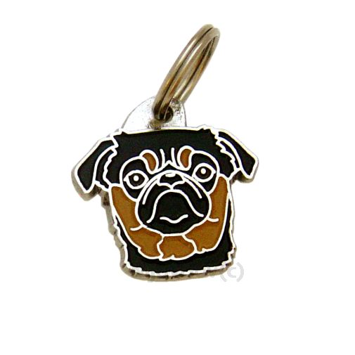 <h3>Custom personalized dog name tag Petit brabançon black and tan</h3>
This unique, cute and quality dog id tag is offered with laser-engraved name and phone number or your custom text. It comes with a stainless steel split ring for easy attachment to your pet’s collar. All items are also available as keychains.
A perfect gift for dogs and dog lovers.

<strong>Color:</strong> colored/silver
<strong>Size:</strong> 29 x 29 mm (1.14 x 1.14 inch)
<strong>Engraving area:</strong> 17 x 18 mm (0.67 x 0.71 inch); recommended layout up to 4 lines, 15 characters per line.

Laser engraving on the back side is included in the price. Please enter the text you would like engraved (recommended: dog’s name and phone number). The engraving will be centered and easy to read. 
<strong>Important:</strong> If you exceed the recommended text length, the engraving will be significantly smaller and may become difficult to read. For best readability, we strongly recommend keeping the text short and clear.

Metal, chrome plated dog tag or key ring. 
Hand made, hand colored, made in Slovenia. 

In stock.

<h3>About the breed – Petit brabançon black and tan</h3>
<section>
<h2>Petit brabançon: Characteristics & Care</h2>
<p><strong>Petit brabançon</strong> is a small, lively, and very affectionate dog breed originating from Belgium. It belongs to the <strong>FCI Group 9 (Companion and Toy Dogs)</strong>. Bred as a <strong>family companion</strong>, it is recognizable by its short, smooth coat, expressive face, and almost human-like expression.</p>
<h3>Temperament and Family Life</h3>
<p>Petit brabançons are extremely loving, playful, and loyal family dogs that get along well with children and enjoy being part of daily life. They are <strong>alert, intelligent, and social</strong>, which allows them to act as small watchdogs while remaining friendly and adaptable. Their energetic yet balanced nature suits both active owners and apartment living.</p>
<h3>Physical Requirements & Exercise</h3>
<p>To live a healthy and happy life, a petit brabançon needs:</p>
<ul>
    <li><strong>Daily Exercise:</strong> Short walks, playtime, and mental stimulation.</li>
    <li><strong>Environment:</strong> Indoor living and close connection with family.</li>
    <li><strong>Grooming:</strong> Easy maintenance of the short, smooth <strong>coat</strong>.</li>
</ul>
<p><strong>Pro Tip:</strong> A <strong>personalized engraved dog tag</strong> beautifully complements the elegant and expressive appearance of your petit brabançon while serving as a practical and modern accessory.</p>
</section>
