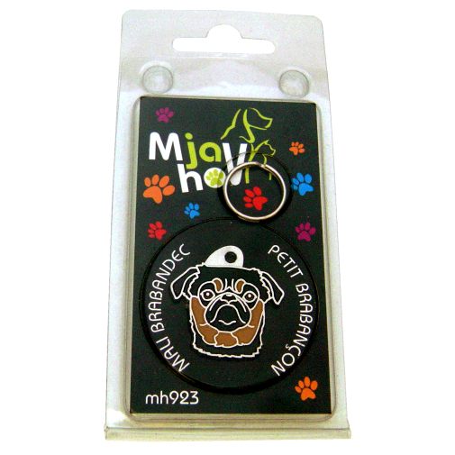 <h3>Custom personalized dog name tag Petit brabançon black and tan</h3>
This unique, cute and quality dog id tag is offered with laser-engraved name and phone number or your custom text. It comes with a stainless steel split ring for easy attachment to your pet’s collar. All items are also available as keychains.
A perfect gift for dogs and dog lovers.

<strong>Color:</strong> colored/silver
<strong>Size:</strong> 29 x 29 mm (1.14 x 1.14 inch)
<strong>Engraving area:</strong> 17 x 18 mm (0.67 x 0.71 inch); recommended layout up to 4 lines, 15 characters per line.

Laser engraving on the back side is included in the price. Please enter the text you would like engraved (recommended: dog’s name and phone number). The engraving will be centered and easy to read. 
<strong>Important:</strong> If you exceed the recommended text length, the engraving will be significantly smaller and may become difficult to read. For best readability, we strongly recommend keeping the text short and clear.

Metal, chrome plated dog tag or key ring. 
Hand made, hand colored, made in Slovenia. 

In stock.

<h3>About the breed – Petit brabançon black and tan</h3>
<section>
<h2>Petit brabançon: Characteristics & Care</h2>
<p><strong>Petit brabançon</strong> is a small, lively, and very affectionate dog breed originating from Belgium. It belongs to the <strong>FCI Group 9 (Companion and Toy Dogs)</strong>. Bred as a <strong>family companion</strong>, it is recognizable by its short, smooth coat, expressive face, and almost human-like expression.</p>
<h3>Temperament and Family Life</h3>
<p>Petit brabançons are extremely loving, playful, and loyal family dogs that get along well with children and enjoy being part of daily life. They are <strong>alert, intelligent, and social</strong>, which allows them to act as small watchdogs while remaining friendly and adaptable. Their energetic yet balanced nature suits both active owners and apartment living.</p>
<h3>Physical Requirements & Exercise</h3>
<p>To live a healthy and happy life, a petit brabançon needs:</p>
<ul>
    <li><strong>Daily Exercise:</strong> Short walks, playtime, and mental stimulation.</li>
    <li><strong>Environment:</strong> Indoor living and close connection with family.</li>
    <li><strong>Grooming:</strong> Easy maintenance of the short, smooth <strong>coat</strong>.</li>
</ul>
<p><strong>Pro Tip:</strong> A <strong>personalized engraved dog tag</strong> beautifully complements the elegant and expressive appearance of your petit brabançon while serving as a practical and modern accessory.</p>
</section>
