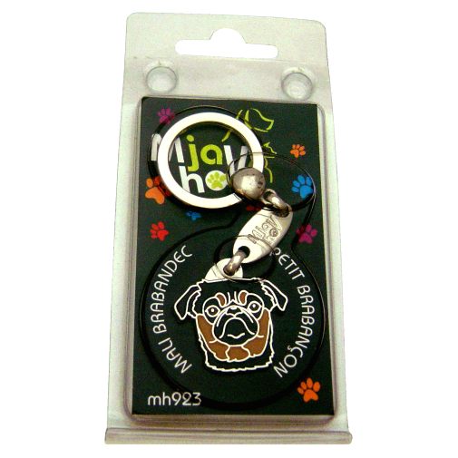 <h3>Custom personalized dog name tag Petit brabançon black and tan</h3>
This unique, cute and quality dog id tag is offered with laser-engraved name and phone number or your custom text. It comes with a stainless steel split ring for easy attachment to your pet’s collar. All items are also available as keychains.
A perfect gift for dogs and dog lovers.

<strong>Color:</strong> colored/silver
<strong>Size:</strong> 29 x 29 mm (1.14 x 1.14 inch)
<strong>Engraving area:</strong> 17 x 18 mm (0.67 x 0.71 inch); recommended layout up to 4 lines, 15 characters per line.

Laser engraving on the back side is included in the price. Please enter the text you would like engraved (recommended: dog’s name and phone number). The engraving will be centered and easy to read. 
<strong>Important:</strong> If you exceed the recommended text length, the engraving will be significantly smaller and may become difficult to read. For best readability, we strongly recommend keeping the text short and clear.

Metal, chrome plated dog tag or key ring. 
Hand made, hand colored, made in Slovenia. 

In stock.

<h3>About the breed – Petit brabançon black and tan</h3>
<section>
<h2>Petit brabançon: Characteristics & Care</h2>
<p><strong>Petit brabançon</strong> is a small, lively, and very affectionate dog breed originating from Belgium. It belongs to the <strong>FCI Group 9 (Companion and Toy Dogs)</strong>. Bred as a <strong>family companion</strong>, it is recognizable by its short, smooth coat, expressive face, and almost human-like expression.</p>
<h3>Temperament and Family Life</h3>
<p>Petit brabançons are extremely loving, playful, and loyal family dogs that get along well with children and enjoy being part of daily life. They are <strong>alert, intelligent, and social</strong>, which allows them to act as small watchdogs while remaining friendly and adaptable. Their energetic yet balanced nature suits both active owners and apartment living.</p>
<h3>Physical Requirements & Exercise</h3>
<p>To live a healthy and happy life, a petit brabançon needs:</p>
<ul>
    <li><strong>Daily Exercise:</strong> Short walks, playtime, and mental stimulation.</li>
    <li><strong>Environment:</strong> Indoor living and close connection with family.</li>
    <li><strong>Grooming:</strong> Easy maintenance of the short, smooth <strong>coat</strong>.</li>
</ul>
<p><strong>Pro Tip:</strong> A <strong>personalized engraved dog tag</strong> beautifully complements the elegant and expressive appearance of your petit brabançon while serving as a practical and modern accessory.</p>
</section>
