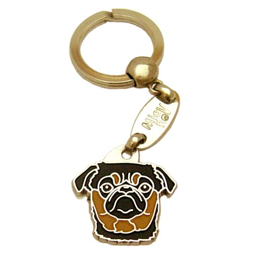 <h3>Custom personalized dog name tag Petit brabançon black and tan</h3>
This unique, cute and quality dog id tag is offered with laser-engraved name and phone number or your custom text. It comes with a stainless steel split ring for easy attachment to your pet’s collar. All items are also available as keychains.
A perfect gift for dogs and dog lovers.

<strong>Color:</strong> colored/silver
<strong>Size:</strong> 29 x 29 mm (1.14 x 1.14 inch)
<strong>Engraving area:</strong> 17 x 18 mm (0.67 x 0.71 inch); recommended layout up to 4 lines, 15 characters per line.

Laser engraving on the back side is included in the price. Please enter the text you would like engraved (recommended: dog’s name and phone number). The engraving will be centered and easy to read. 
<strong>Important:</strong> If you exceed the recommended text length, the engraving will be significantly smaller and may become difficult to read. For best readability, we strongly recommend keeping the text short and clear.

Metal, chrome plated dog tag or key ring. 
Hand made, hand colored, made in Slovenia. 

In stock.

<h3>About the breed – Petit brabançon black and tan</h3>
<section>
<h2>Petit brabançon: Characteristics & Care</h2>
<p><strong>Petit brabançon</strong> is a small, lively, and very affectionate dog breed originating from Belgium. It belongs to the <strong>FCI Group 9 (Companion and Toy Dogs)</strong>. Bred as a <strong>family companion</strong>, it is recognizable by its short, smooth coat, expressive face, and almost human-like expression.</p>
<h3>Temperament and Family Life</h3>
<p>Petit brabançons are extremely loving, playful, and loyal family dogs that get along well with children and enjoy being part of daily life. They are <strong>alert, intelligent, and social</strong>, which allows them to act as small watchdogs while remaining friendly and adaptable. Their energetic yet balanced nature suits both active owners and apartment living.</p>
<h3>Physical Requirements & Exercise</h3>
<p>To live a healthy and happy life, a petit brabançon needs:</p>
<ul>
    <li><strong>Daily Exercise:</strong> Short walks, playtime, and mental stimulation.</li>
    <li><strong>Environment:</strong> Indoor living and close connection with family.</li>
    <li><strong>Grooming:</strong> Easy maintenance of the short, smooth <strong>coat</strong>.</li>
</ul>
<p><strong>Pro Tip:</strong> A <strong>personalized engraved dog tag</strong> beautifully complements the elegant and expressive appearance of your petit brabançon while serving as a practical and modern accessory.</p>
</section>
